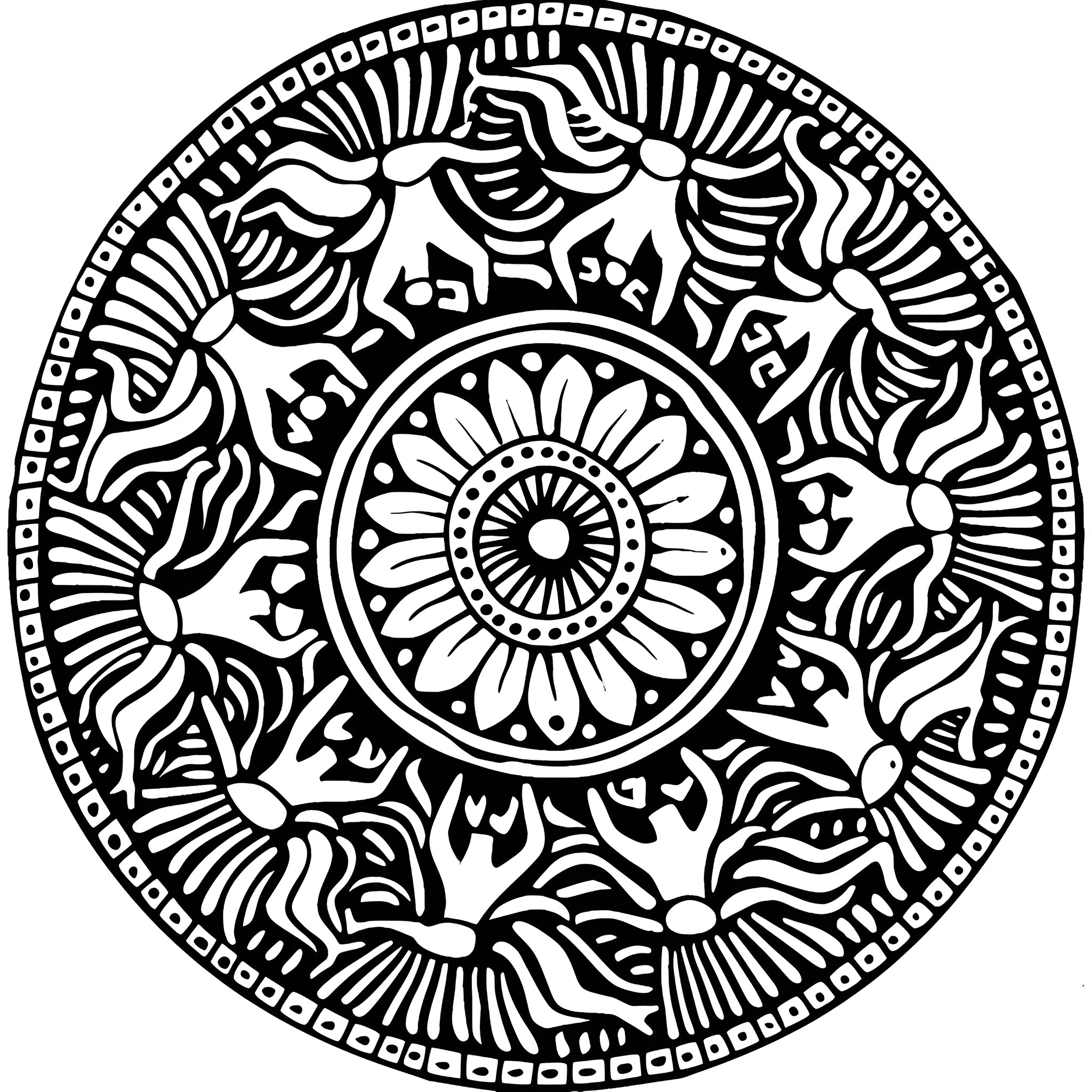Mandala with abstract floral elements Drawing Idea (free black-and-white line drawing printable PDF for all, from beginners to advanced learners, including children, teens, adults, and seniors)