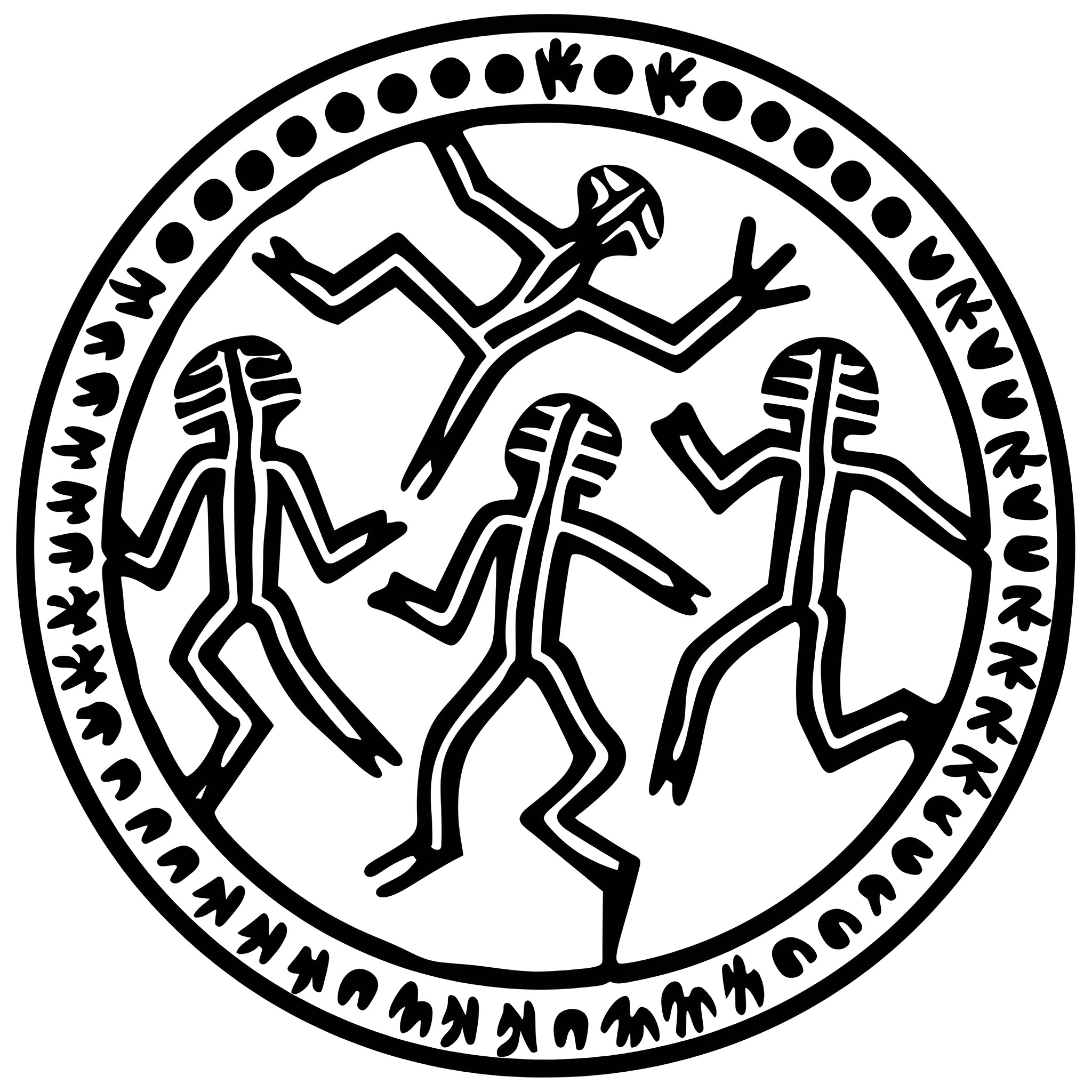 Mandala of dancing stylized figures Drawing Idea (free black-and-white line drawing printable PDF for all, from beginners to advanced learners, including children, teens, adults, and seniors)