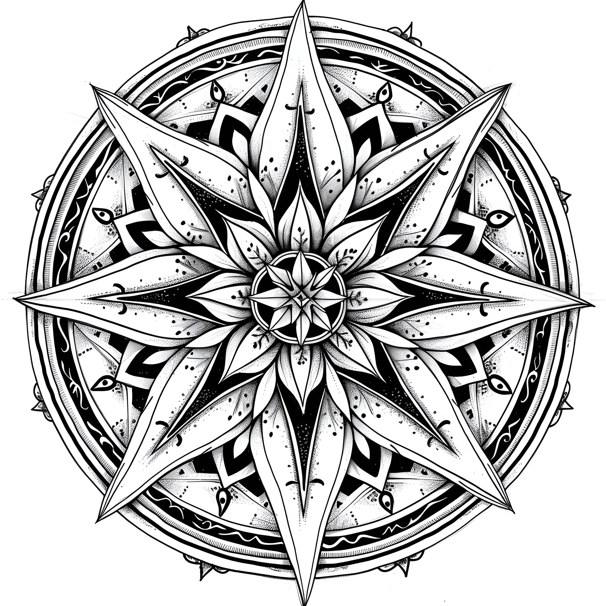 Mandala with intricate floral designs Drawing Idea (free black-and-white line drawing printable PDF for all, from beginners to advanced learners, including children, teens, adults, and seniors)