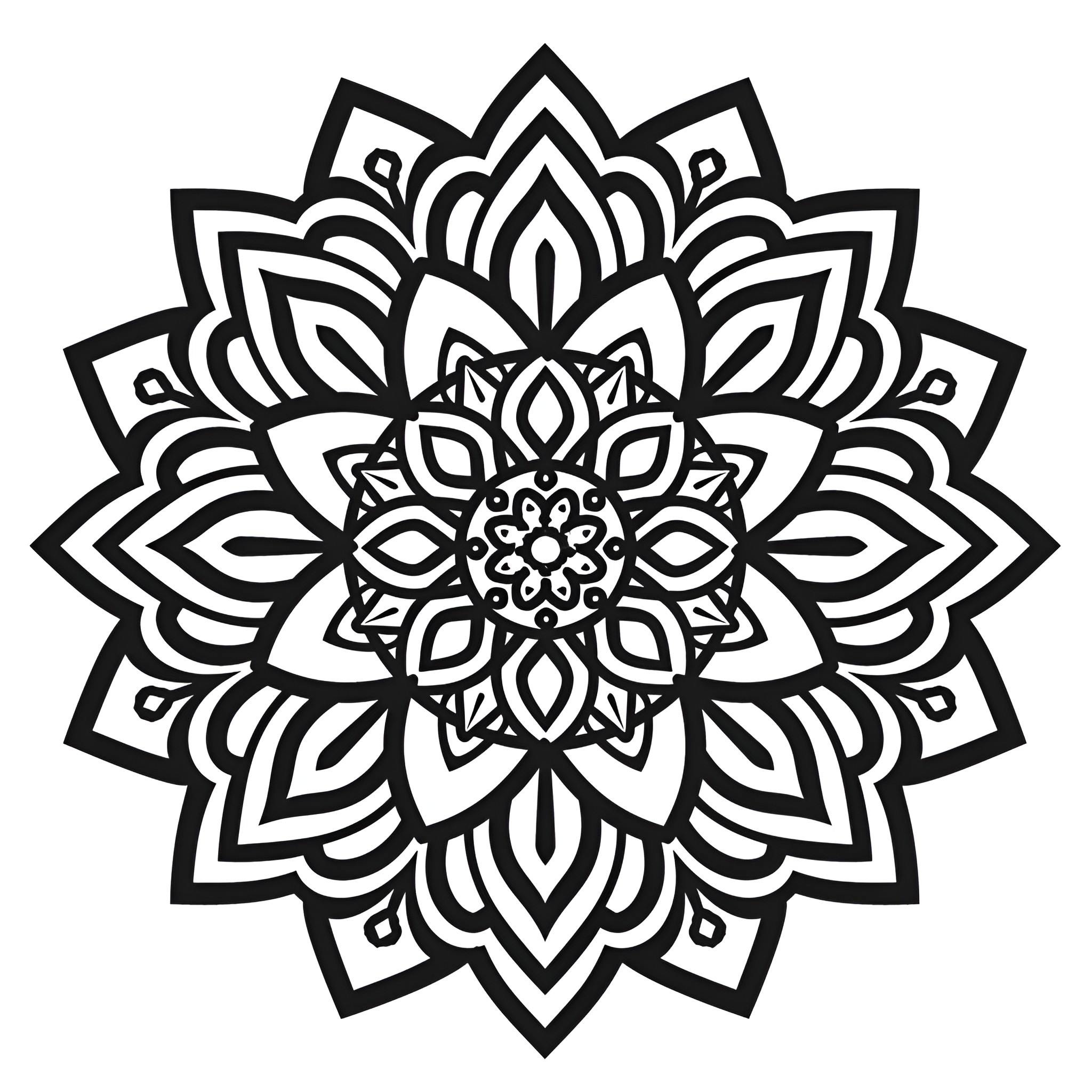 Mandala of intricate patterns Drawing Idea (free black-and-white line drawing printable PDF for all, from beginners to advanced learners, including children, teens, adults, and seniors)