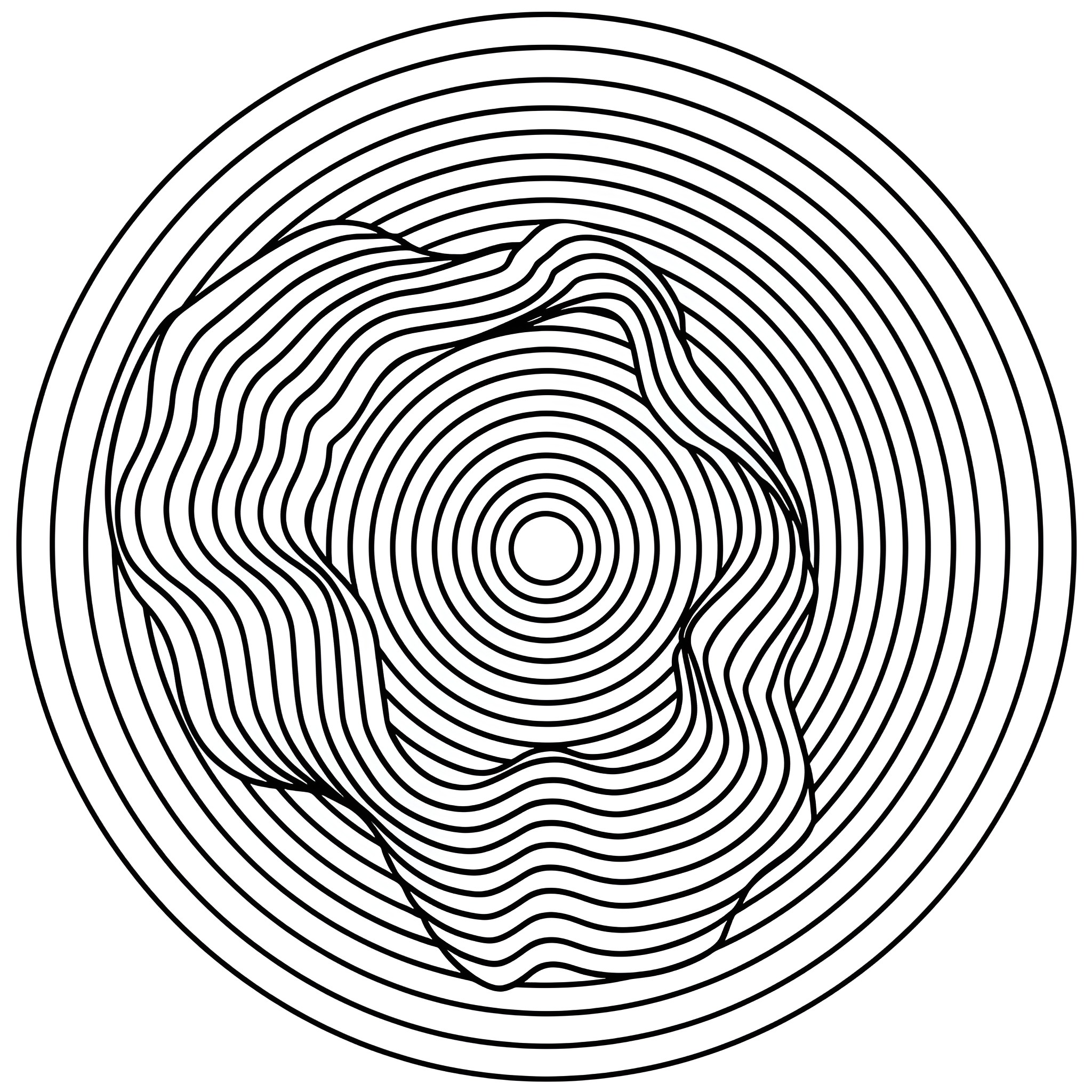 Mandala with abstract flowing patterns Drawing Idea (free black-and-white line drawing printable PDF for all, from beginners to advanced learners, including children, teens, adults, and seniors)