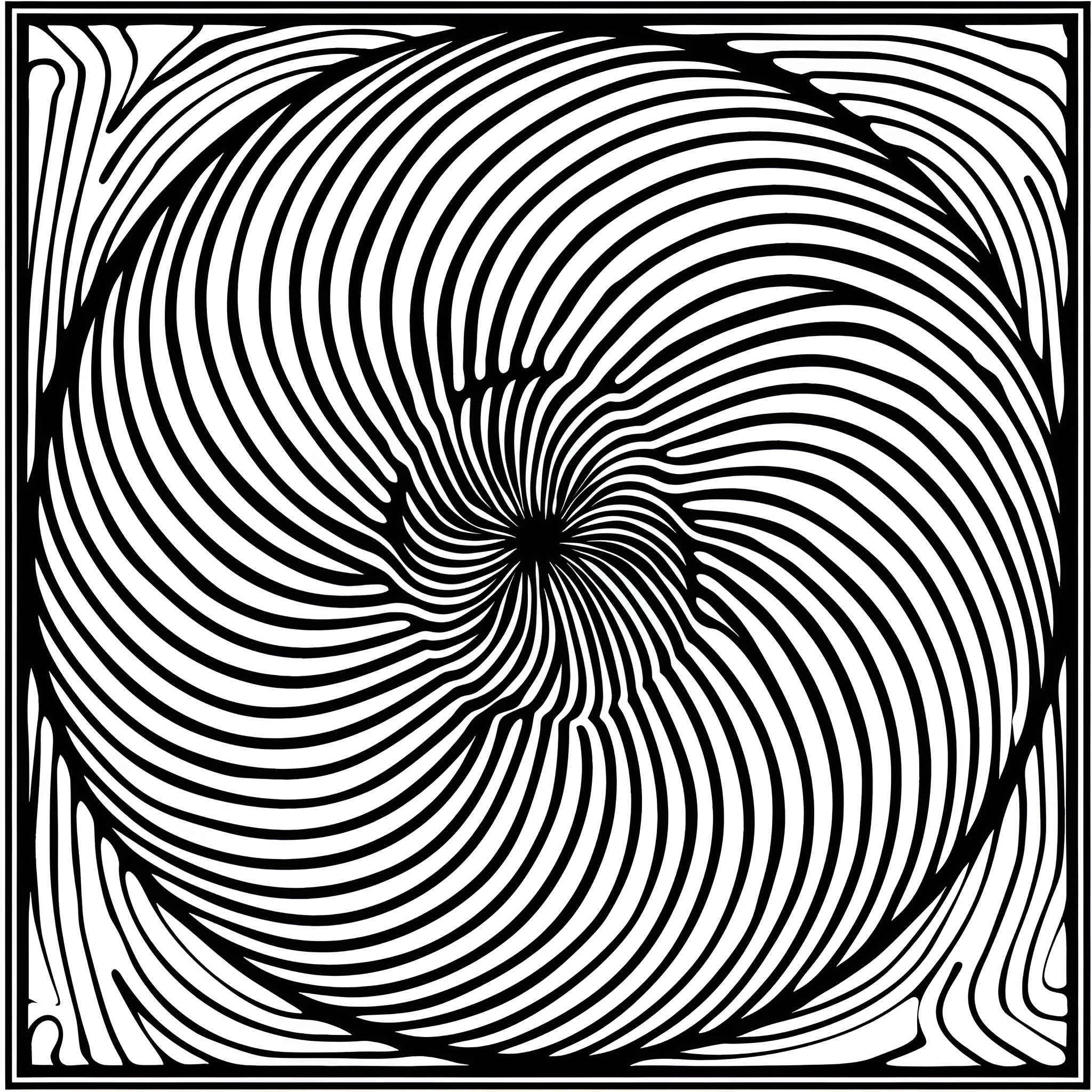 Mandala with swirling spiral pattern Drawing Idea (free black-and-white line drawing printable PDF for all, from beginners to advanced learners, including children, teens, adults, and seniors)