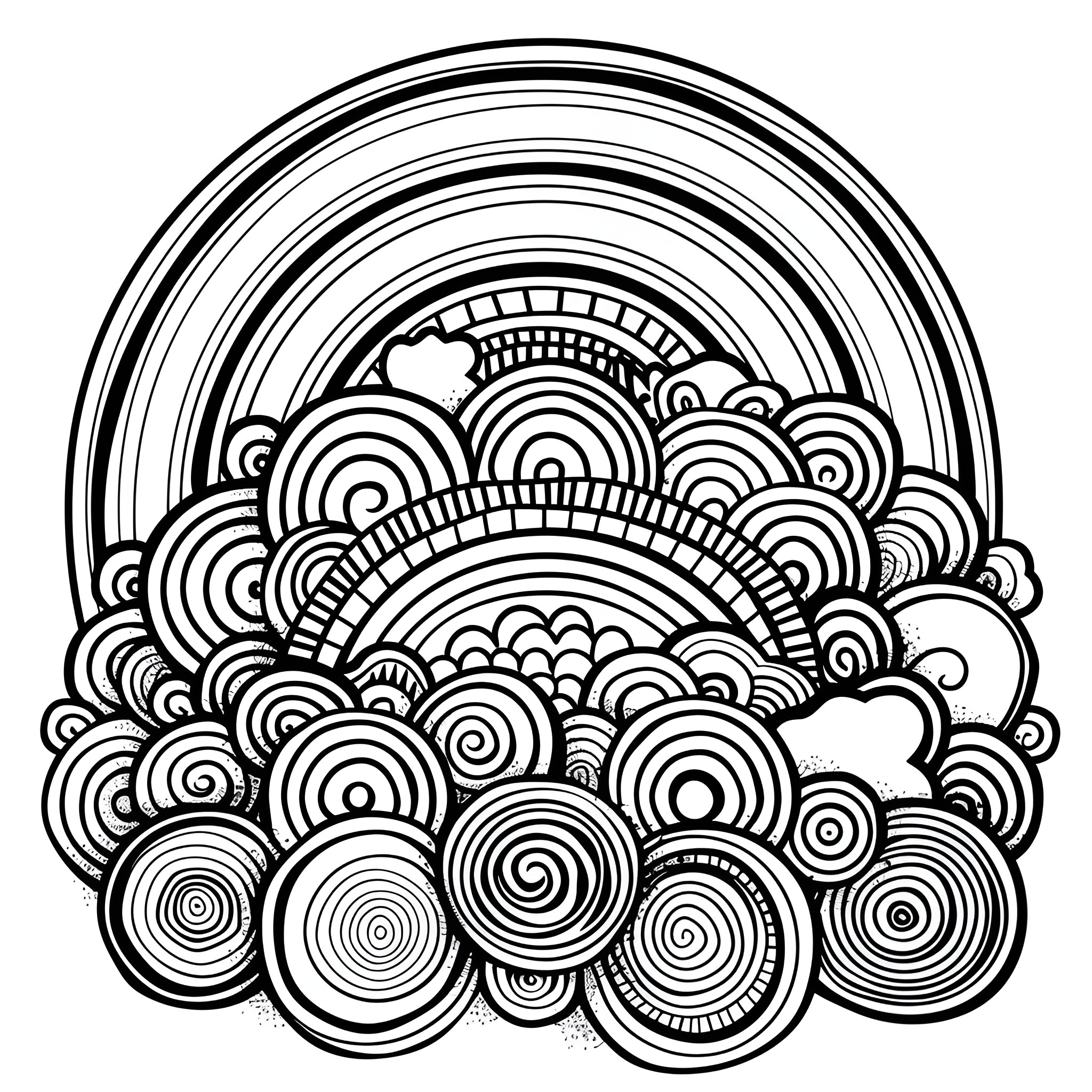 Mandala with abstract curved patterns and shapes Drawing Idea (free black-and-white line drawing printable PDF for all, from beginners to advanced learners, including children, teens, adults, and seniors)