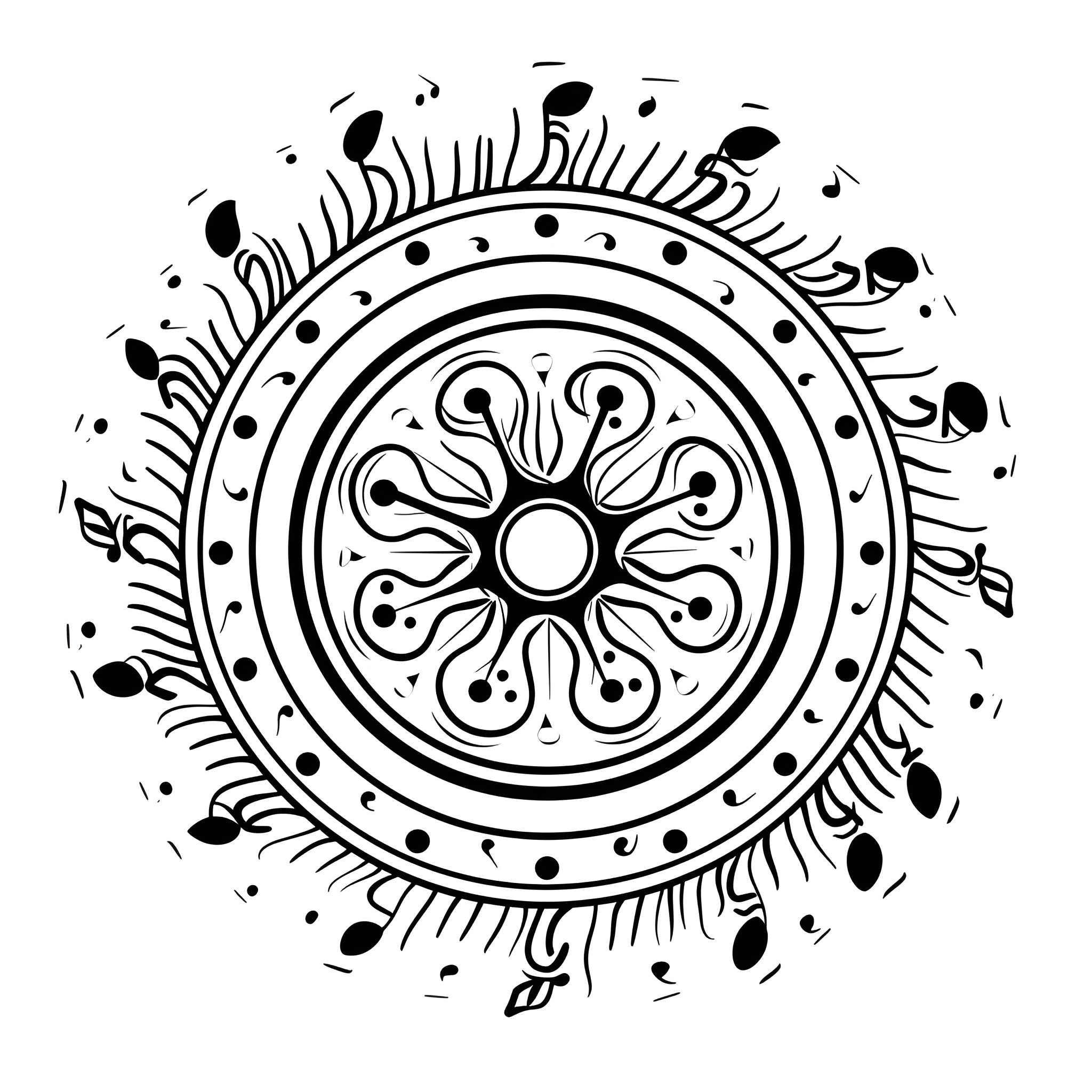 Mandala with intricate designs and patterns Drawing Idea (free black-and-white line drawing printable PDF for all, from beginners to advanced learners, including children, teens, adults, and seniors)