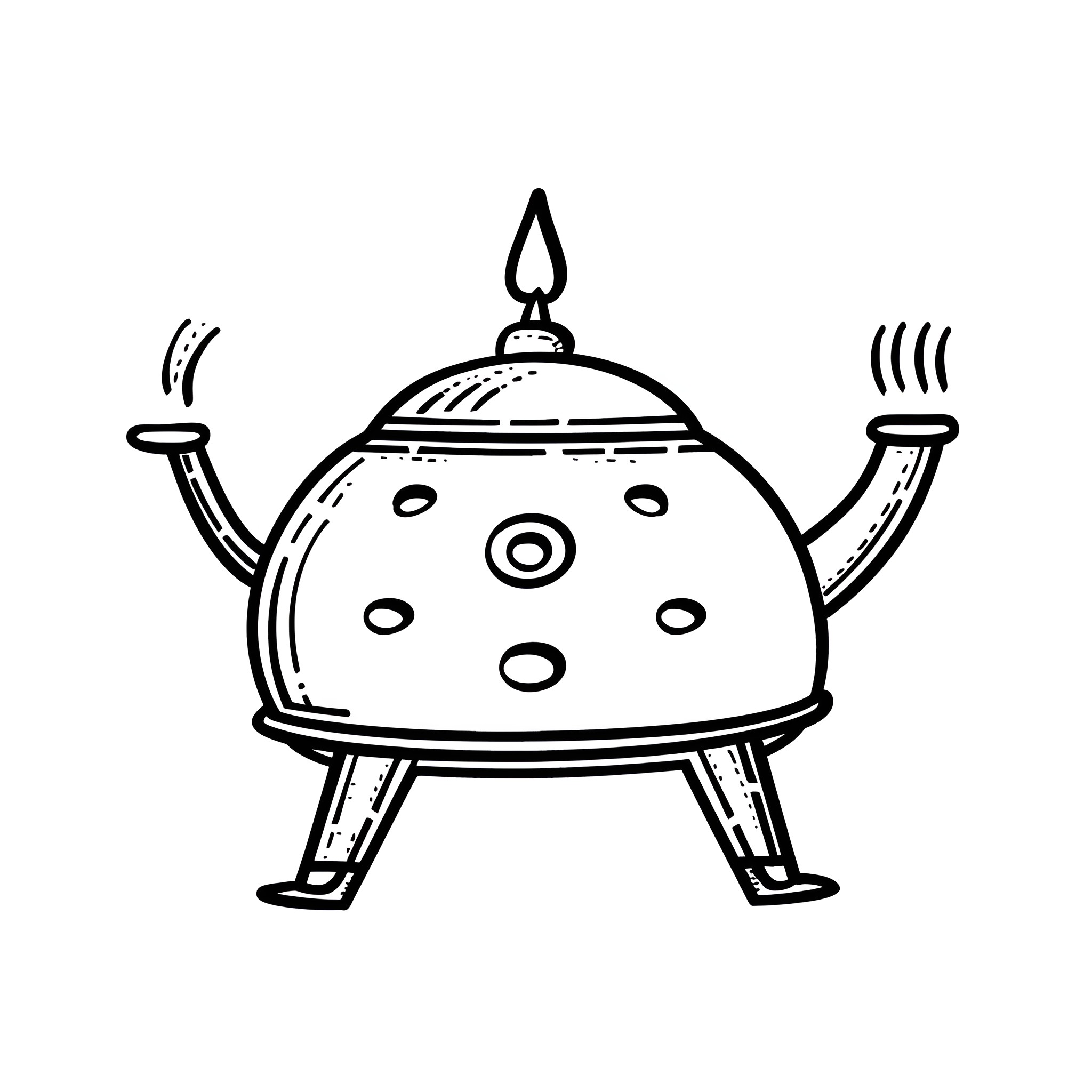 Weird Whimsical Teapot with Legs Drawing Idea (free black-and-white line drawing printable PDF for all, from beginners to advanced learners, including children, teens, adults, and seniors)