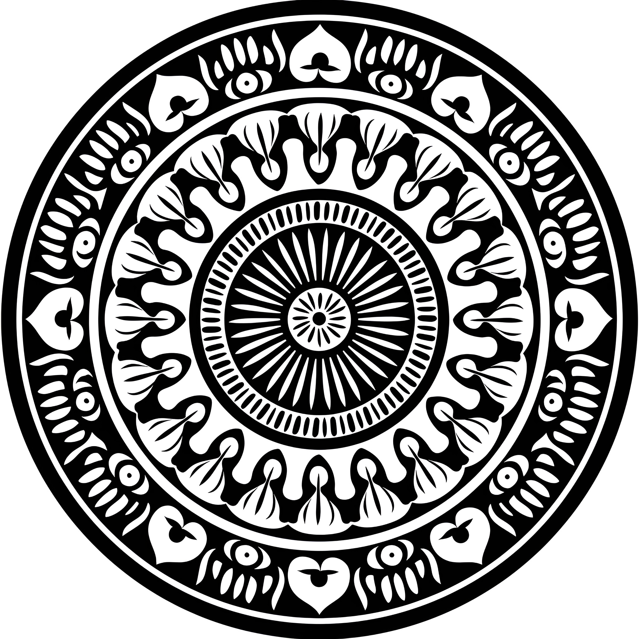 Mandala with intricate geometric patterns Drawing Idea (free black-and-white line drawing printable PDF for all, from beginners to advanced learners, including children, teens, adults, and seniors)