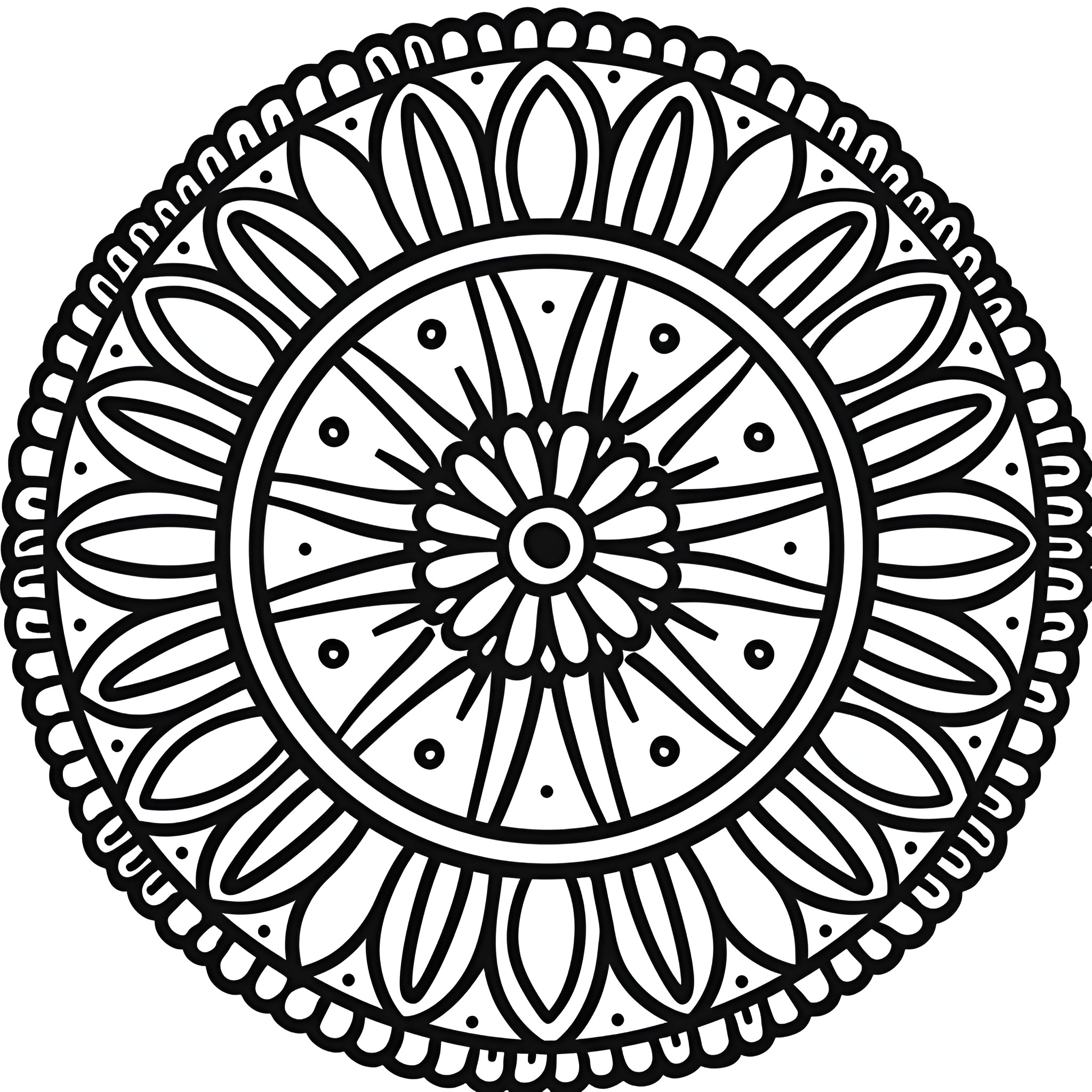 Mandala with intricate patterns Drawing Idea (free black-and-white line drawing printable PDF for all, from beginners to advanced learners, including children, teens, adults, and seniors)