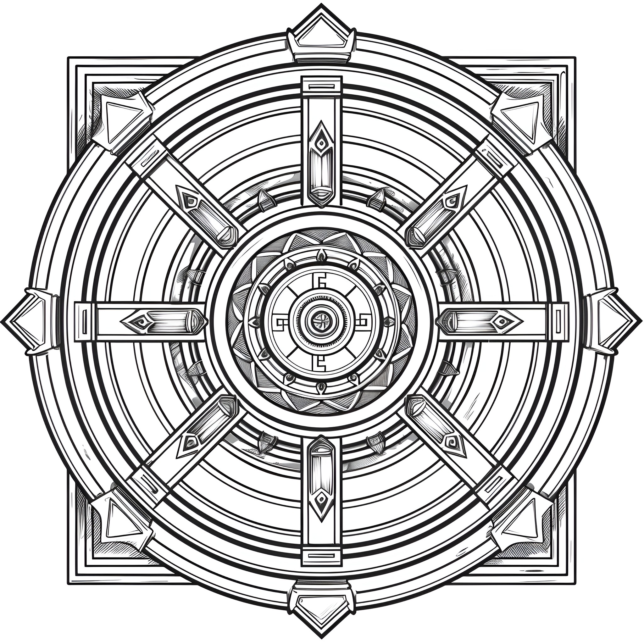 Mandala with Intricate Geometric Design Drawing Idea (free black-and-white line drawing printable PDF for all, from beginners to advanced learners, including children, teens, adults, and seniors)