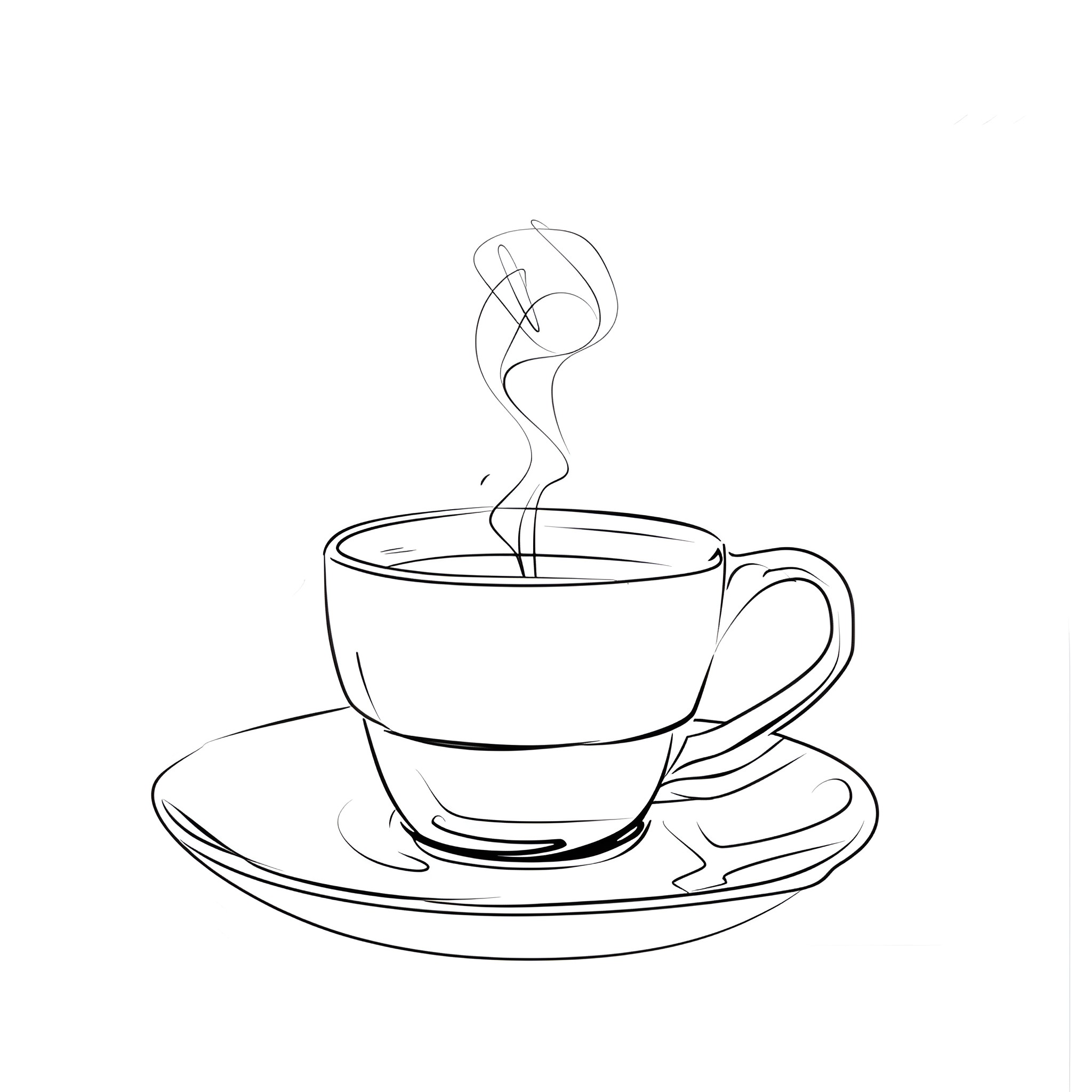 Coffee cup with swirling steam Drawing Idea (free black-and-white line drawing printable PDF for all, from beginners to advanced learners, including children, teens, adults, and seniors)