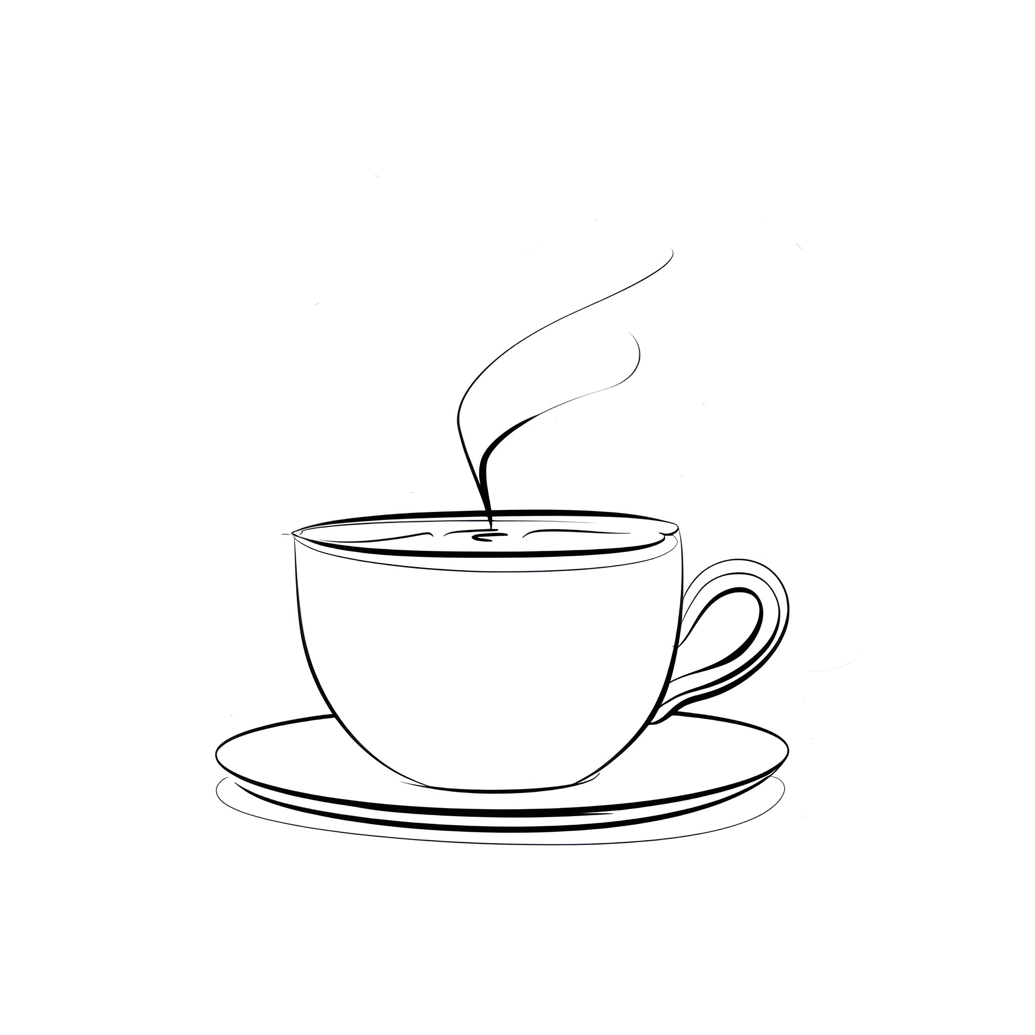 Coffee Cup with Steam Drawing Idea (free black-and-white line drawing printable PDF for all, from beginners to advanced learners, including children, teens, adults, and seniors)