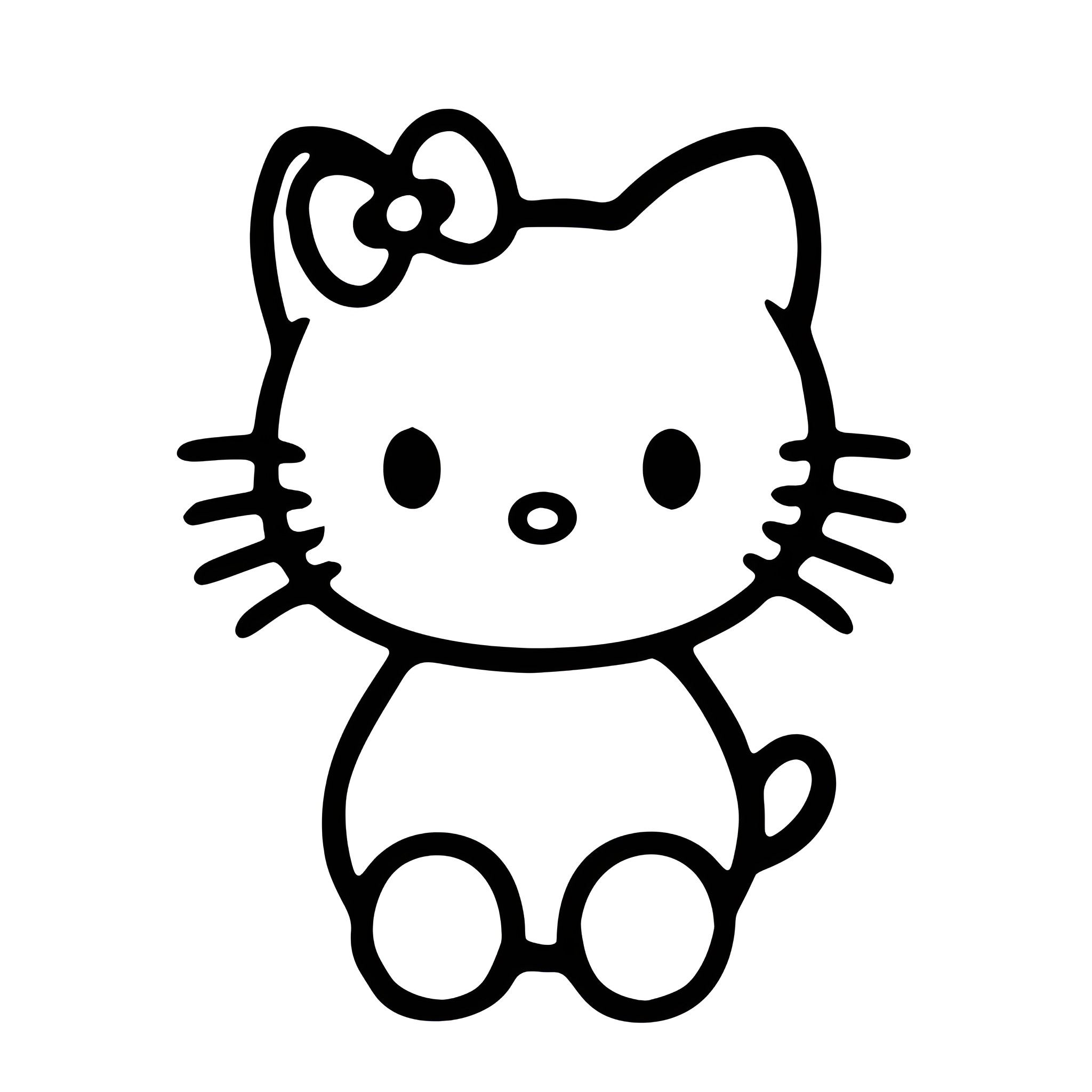 Hello Kitty sitting happily Drawing Idea (free black-and-white line drawing printable PDF for all, from beginners to advanced learners, including children, teens, adults, and seniors)