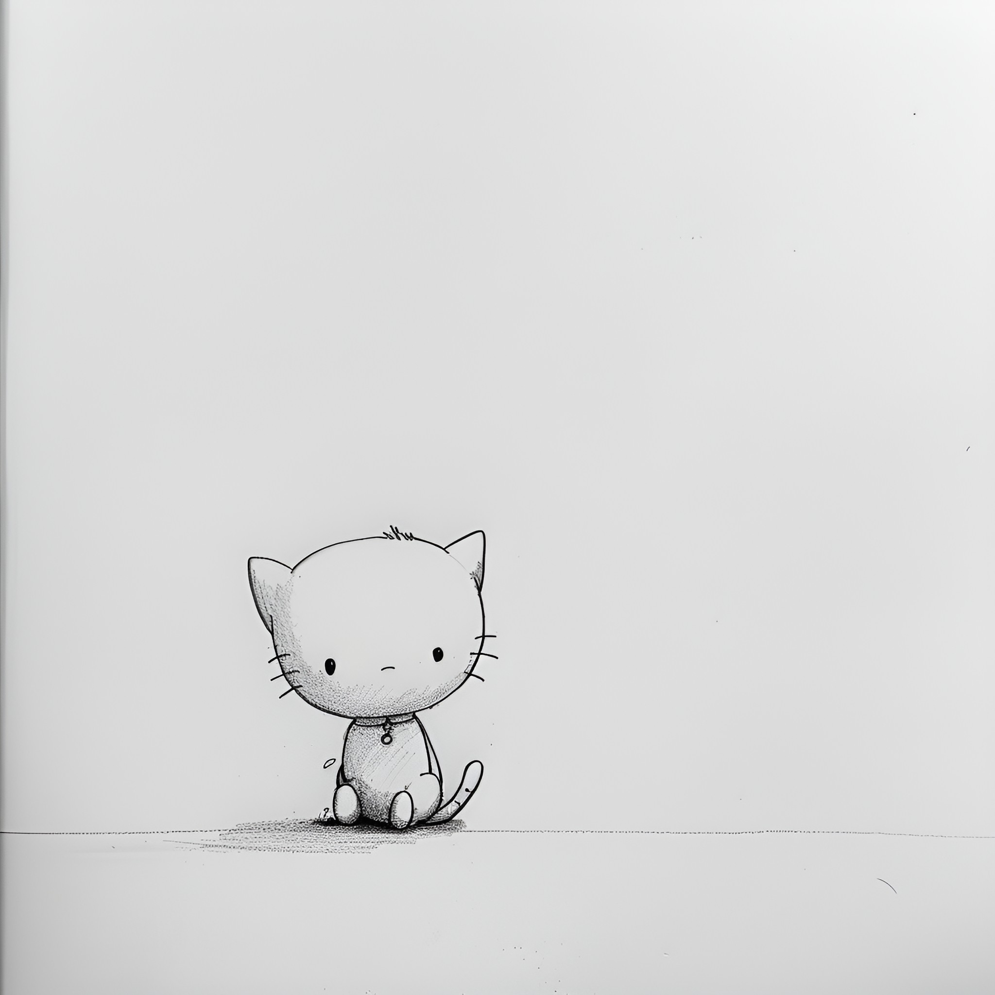 Hello Kitty sitting solemnly Drawing Idea (free black-and-white line drawing printable PDF for all, from beginners to advanced learners, including children, teens, adults, and seniors)