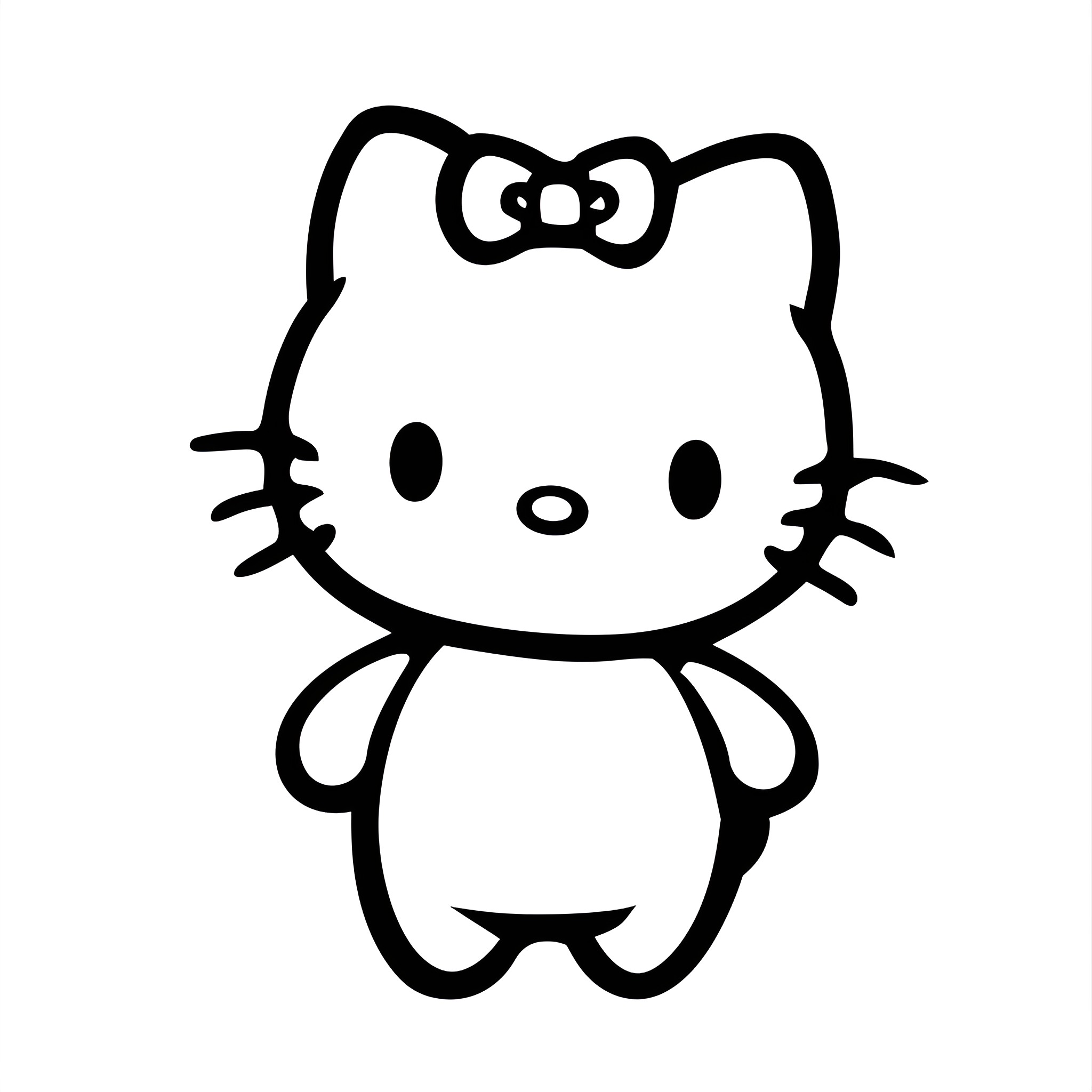 Hello Kitty smiling cheerfully Drawing Idea (free black-and-white line drawing printable PDF for all, from beginners to advanced learners, including children, teens, adults, and seniors)