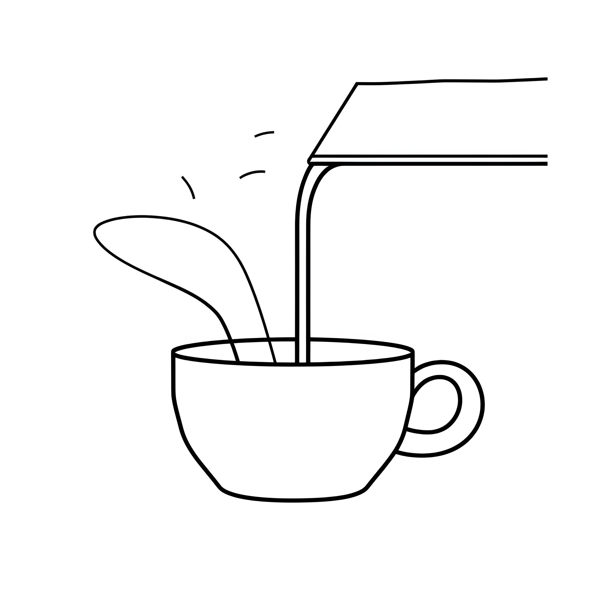 Coffee Pouring from Pot into Cup Drawing Idea (free black-and-white line drawing printable PDF for all, from beginners to advanced learners, including children, teens, adults, and seniors)