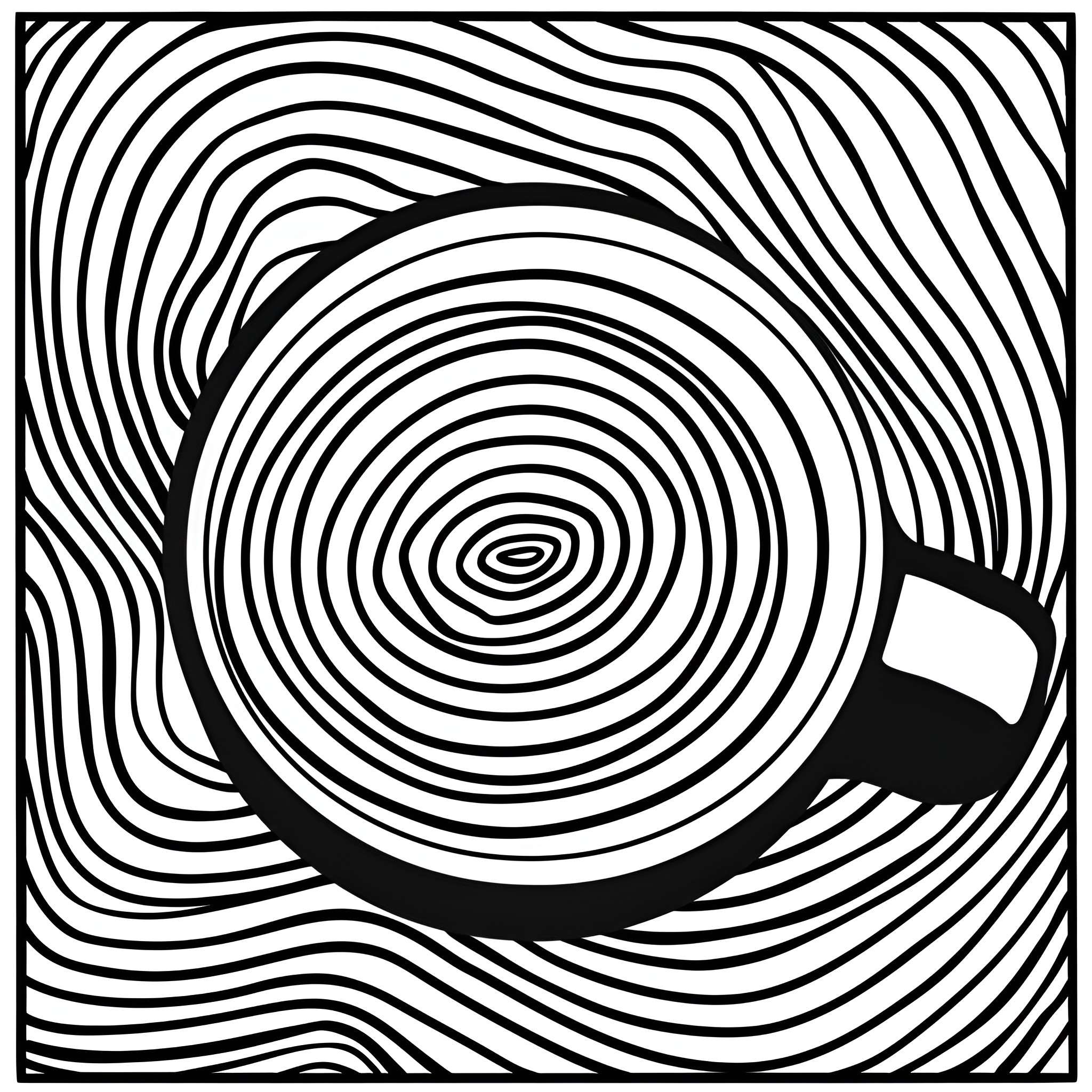 Coffee Distortion Illusion Drawing Idea (free black-and-white line drawing printable PDF for all, from beginners to advanced learners, including children, teens, adults, and seniors)