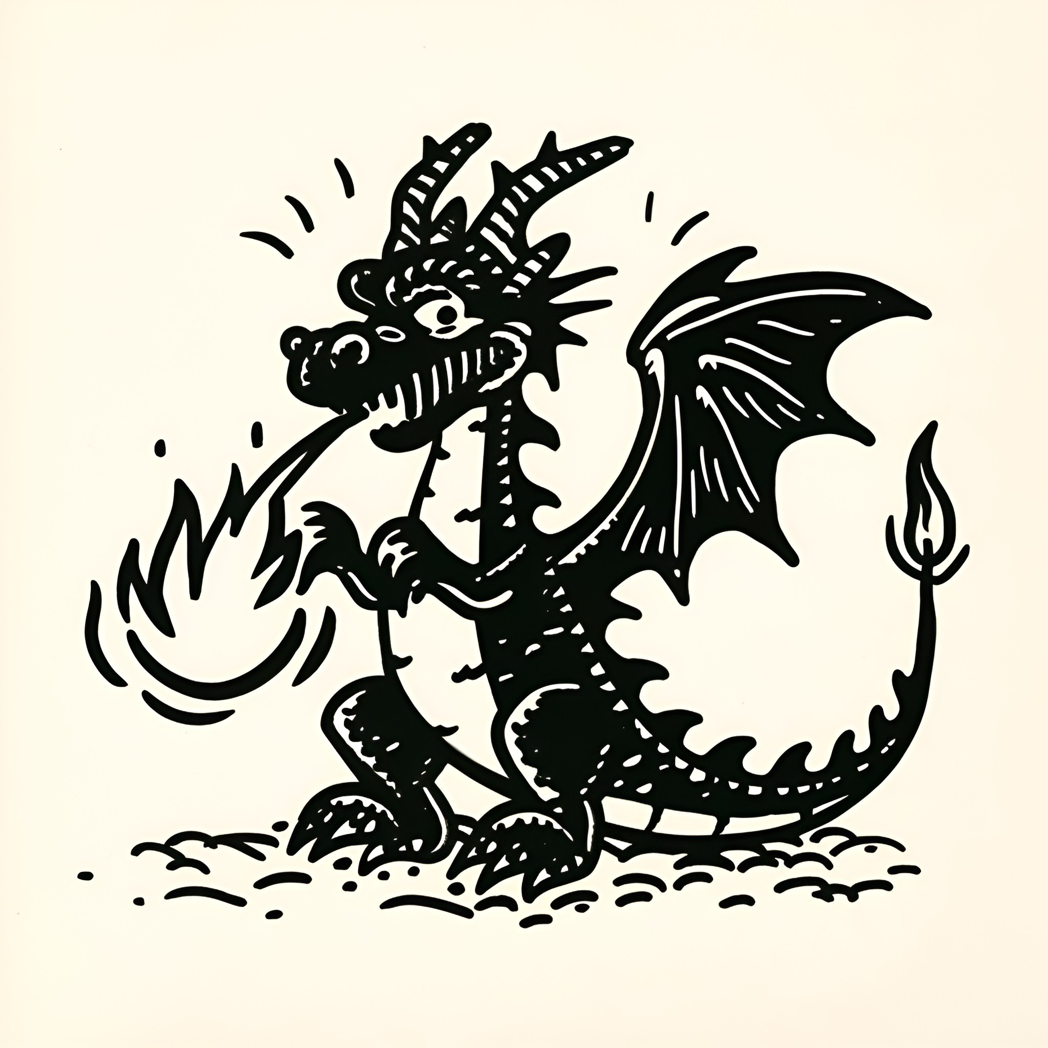Fantasy dragon creature with fierce expression Drawing Idea (free black-and-white line drawing printable PDF for all, from beginners to advanced learners, including children, teens, adults, and seniors)
