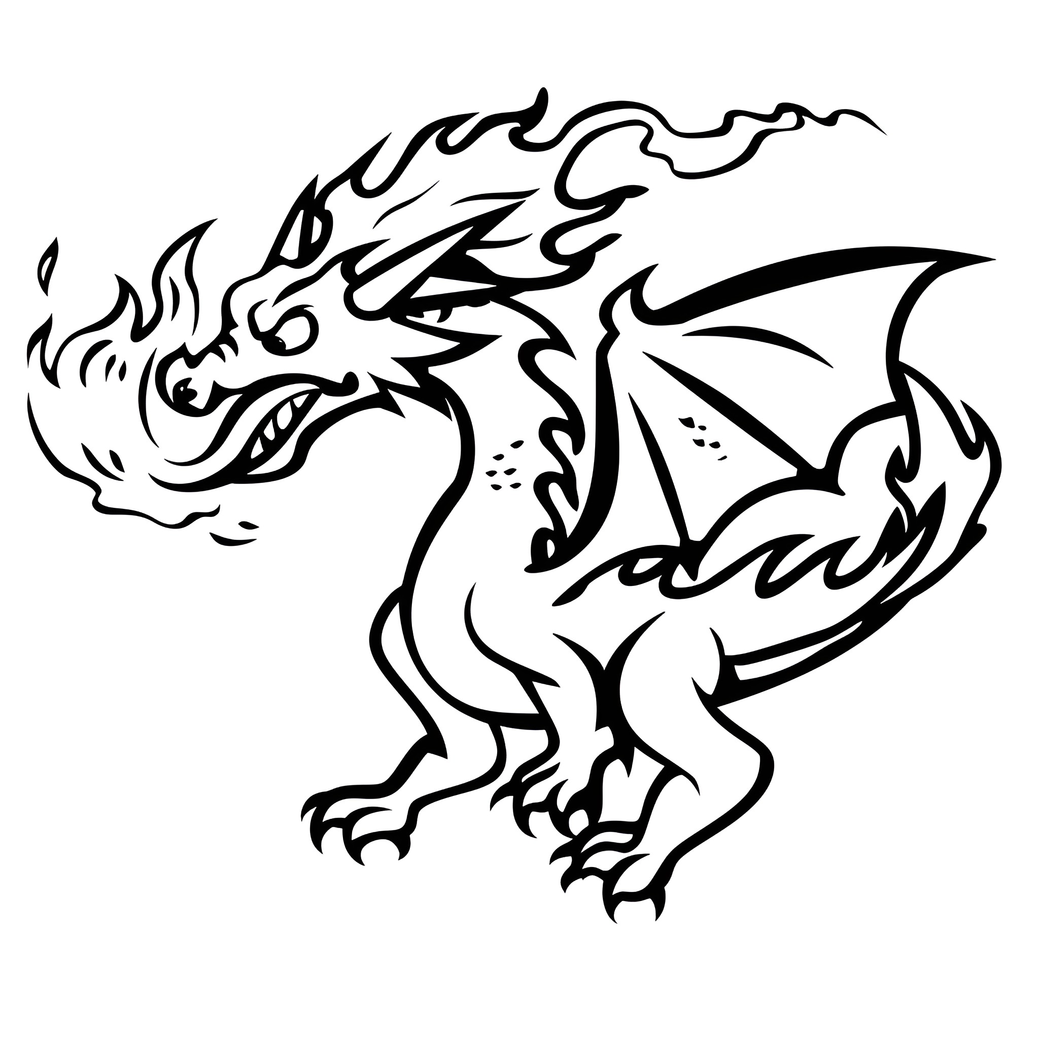 Fantasy dragon creature illustration Drawing Idea (free black-and-white line drawing printable PDF for all, from beginners to advanced learners, including children, teens, adults, and seniors)