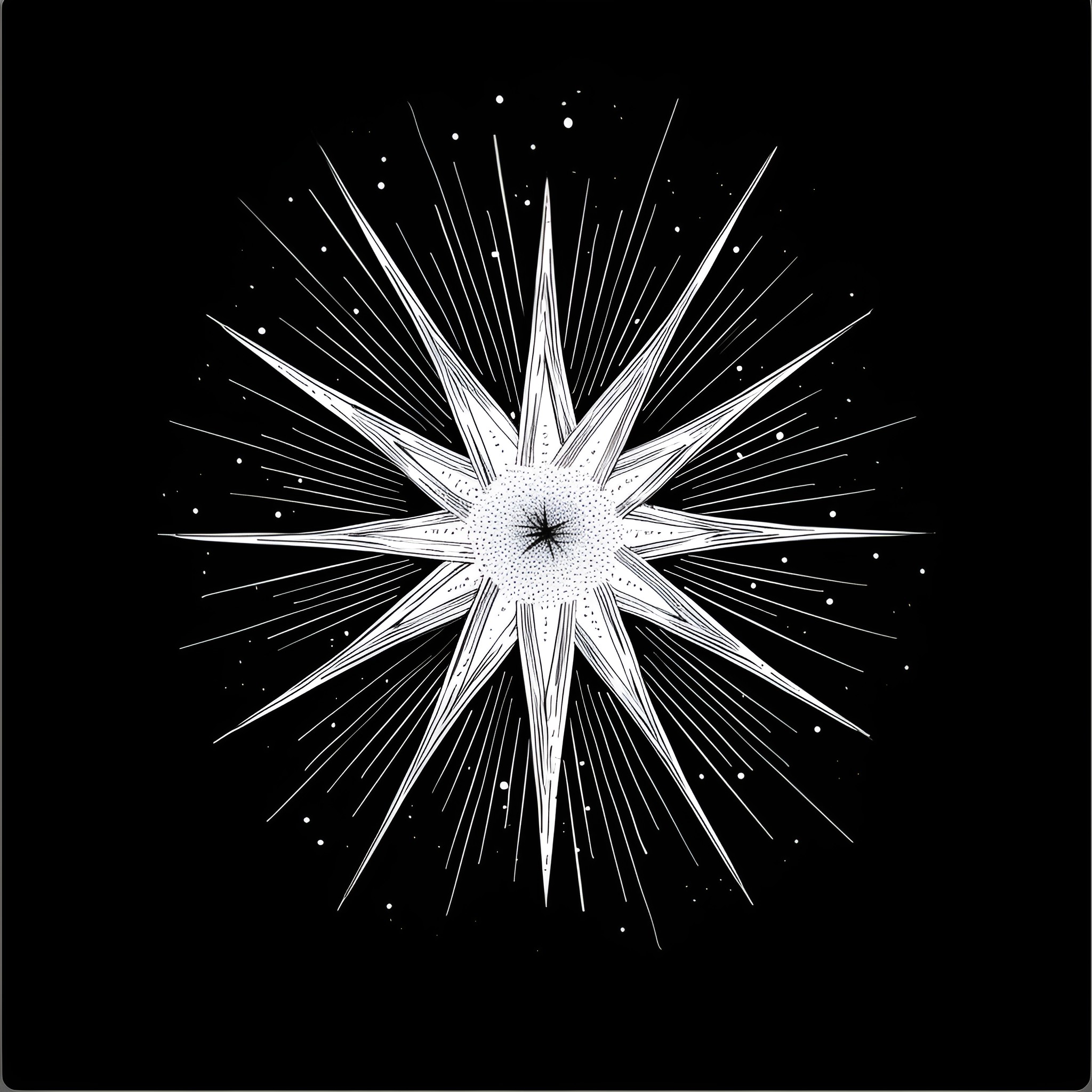 Fantasy Celestial Star Burst Drawing Idea (free black-and-white line drawing printable PDF for all, from beginners to advanced learners, including children, teens, adults, and seniors)