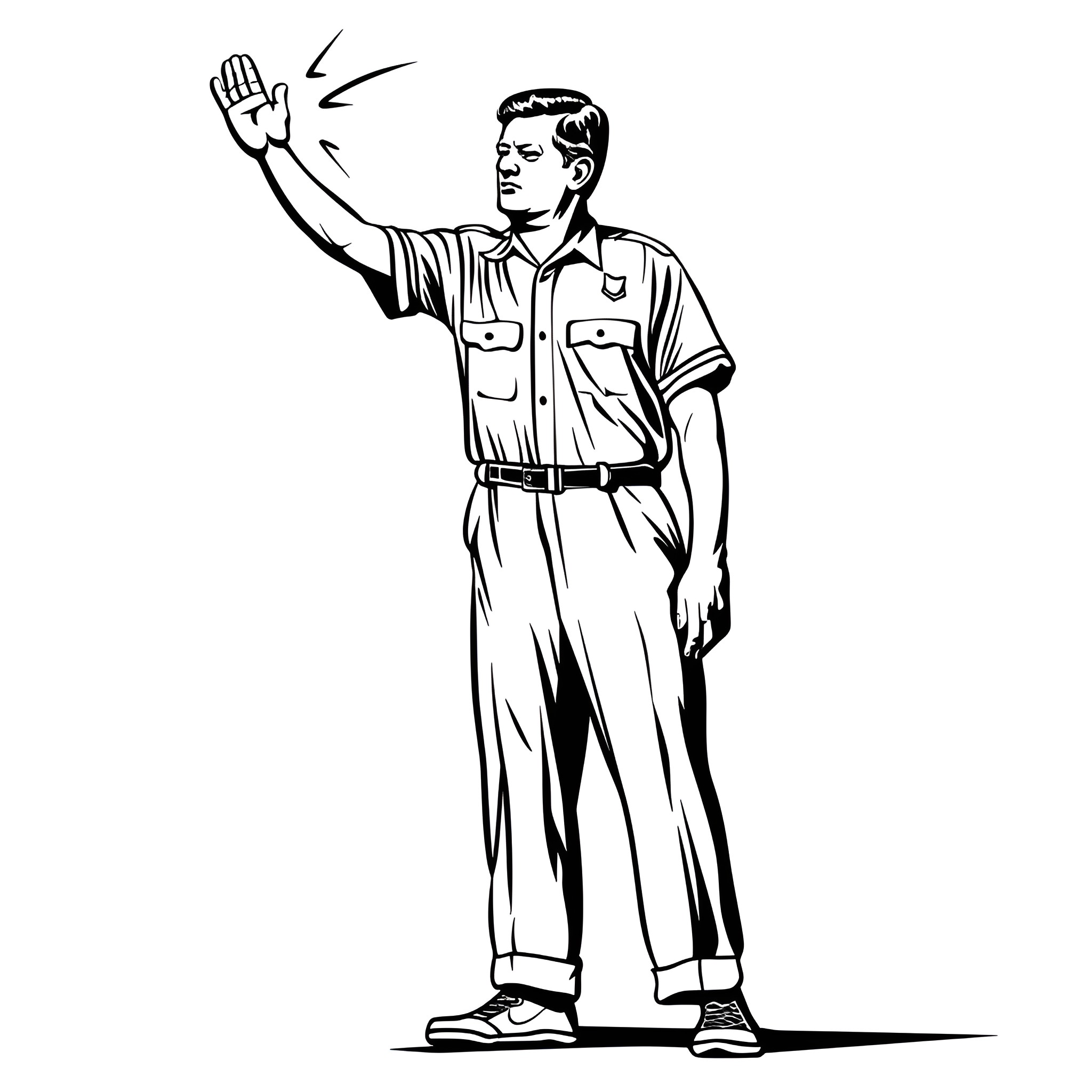 Basketball referee signaling foul Drawing Idea (free black-and-white line drawing printable PDF for all, from beginners to advanced learners, including children, teens, adults, and seniors)