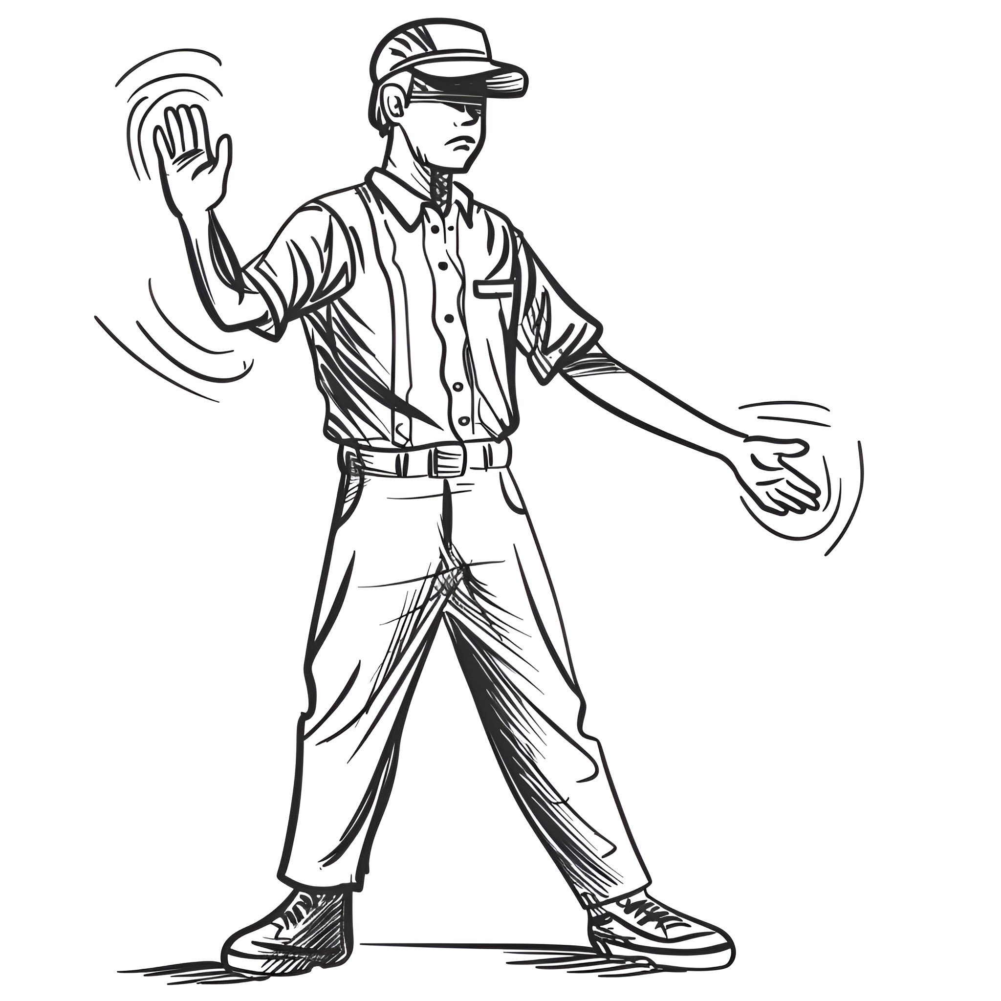 Basketball referee signaling a call Drawing Idea (free black-and-white line drawing printable PDF for all, from beginners to advanced learners, including children, teens, adults, and seniors)