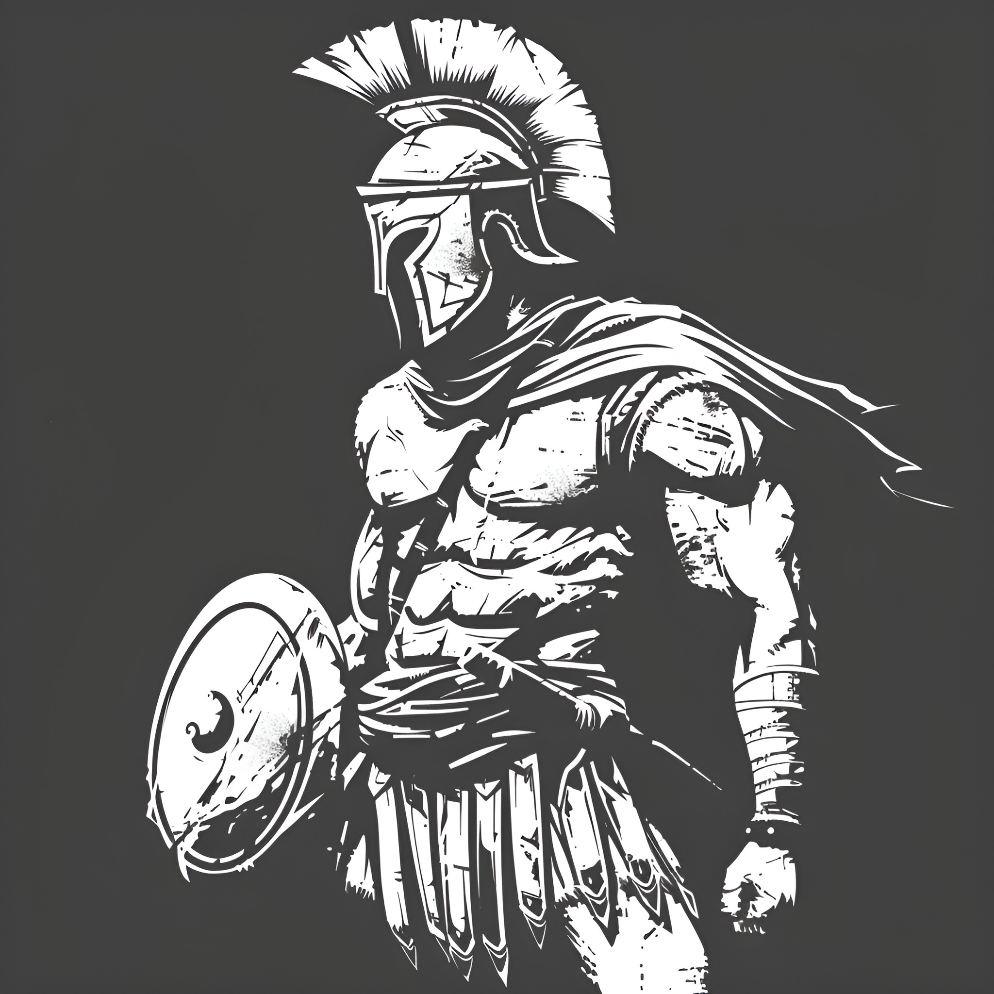 Badass Spartan Warrior in Combat Gear Drawing Idea (free black-and-white line drawing printable PDF for all, from beginners to advanced learners, including children, teens, adults, and seniors)