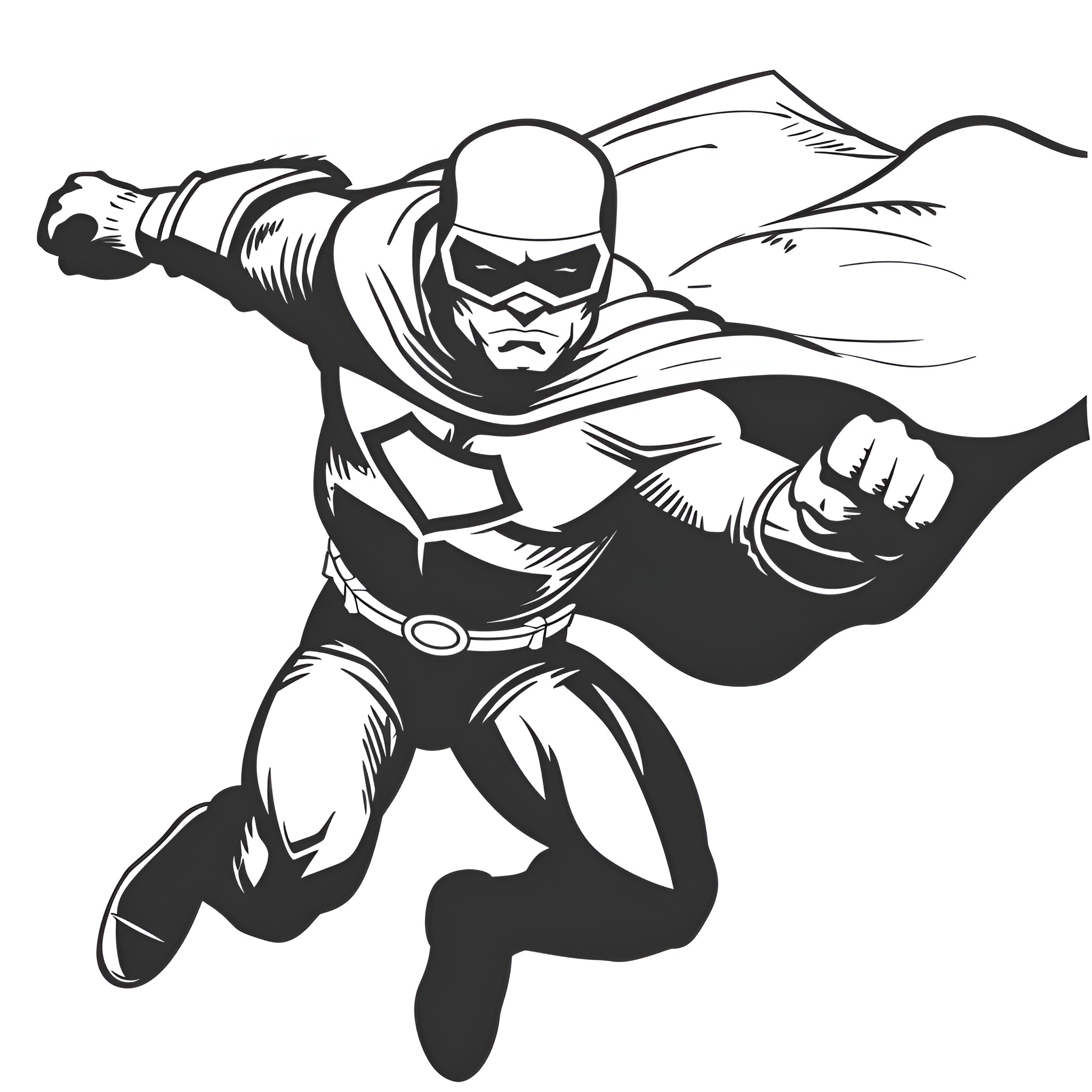 Badass Superhero in Heroic Pose Drawing Idea (free black-and-white line drawing printable PDF for all, from beginners to advanced learners, including children, teens, adults, and seniors)