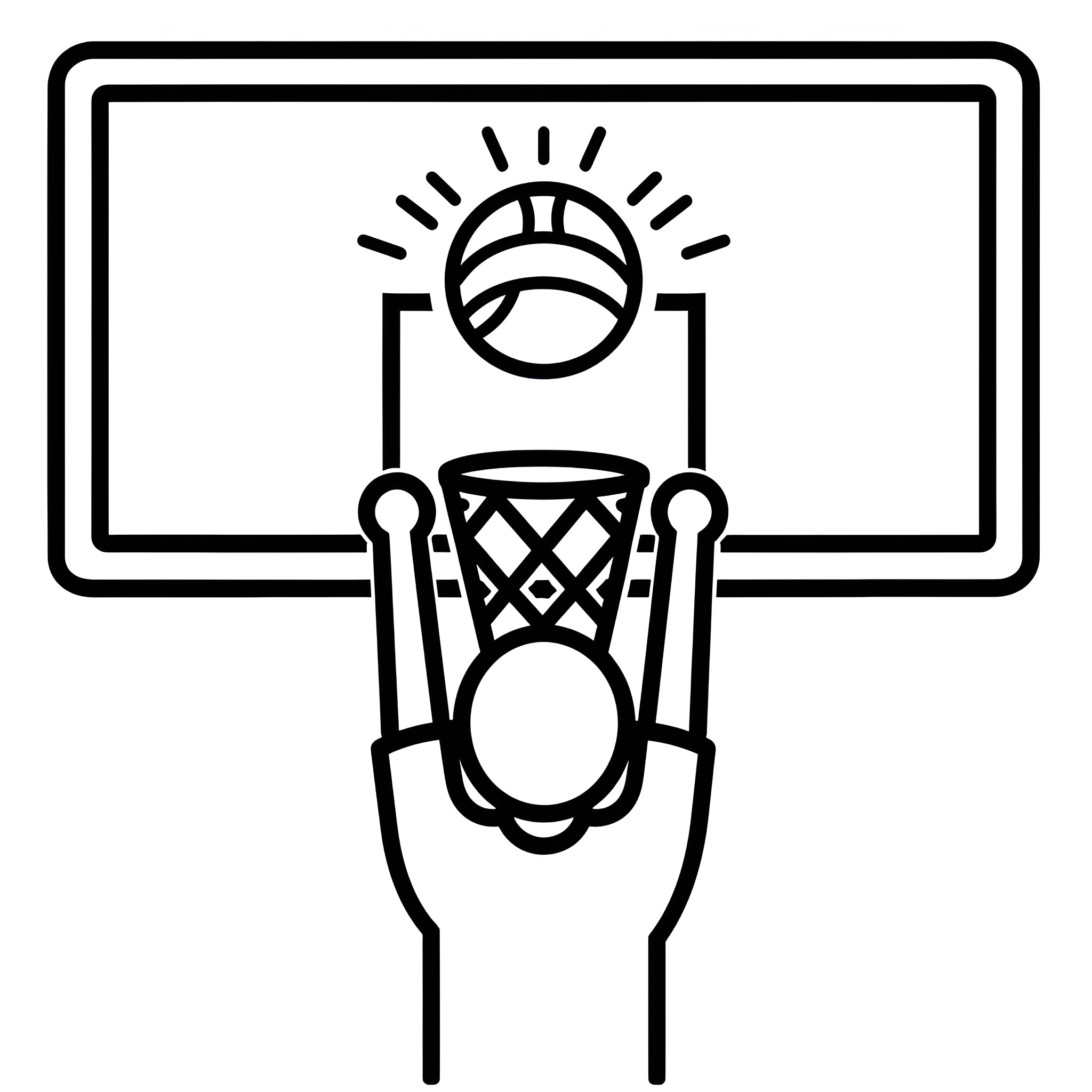 Basketball players making a shot Drawing Idea (free black-and-white line drawing printable PDF for all, from beginners to advanced learners, including children, teens, adults, and seniors)
