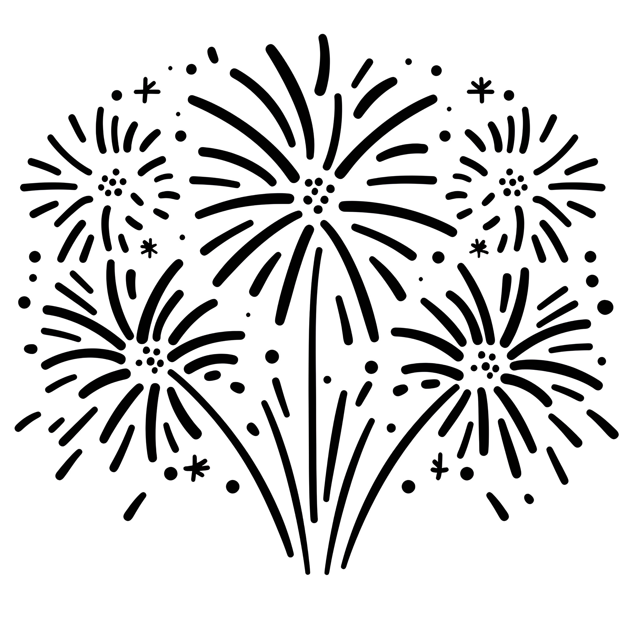New Year Firework Celebration Drawing Idea (free black-and-white line drawing printable PDF for all, from beginners to advanced learners, including children, teens, adults, and seniors)