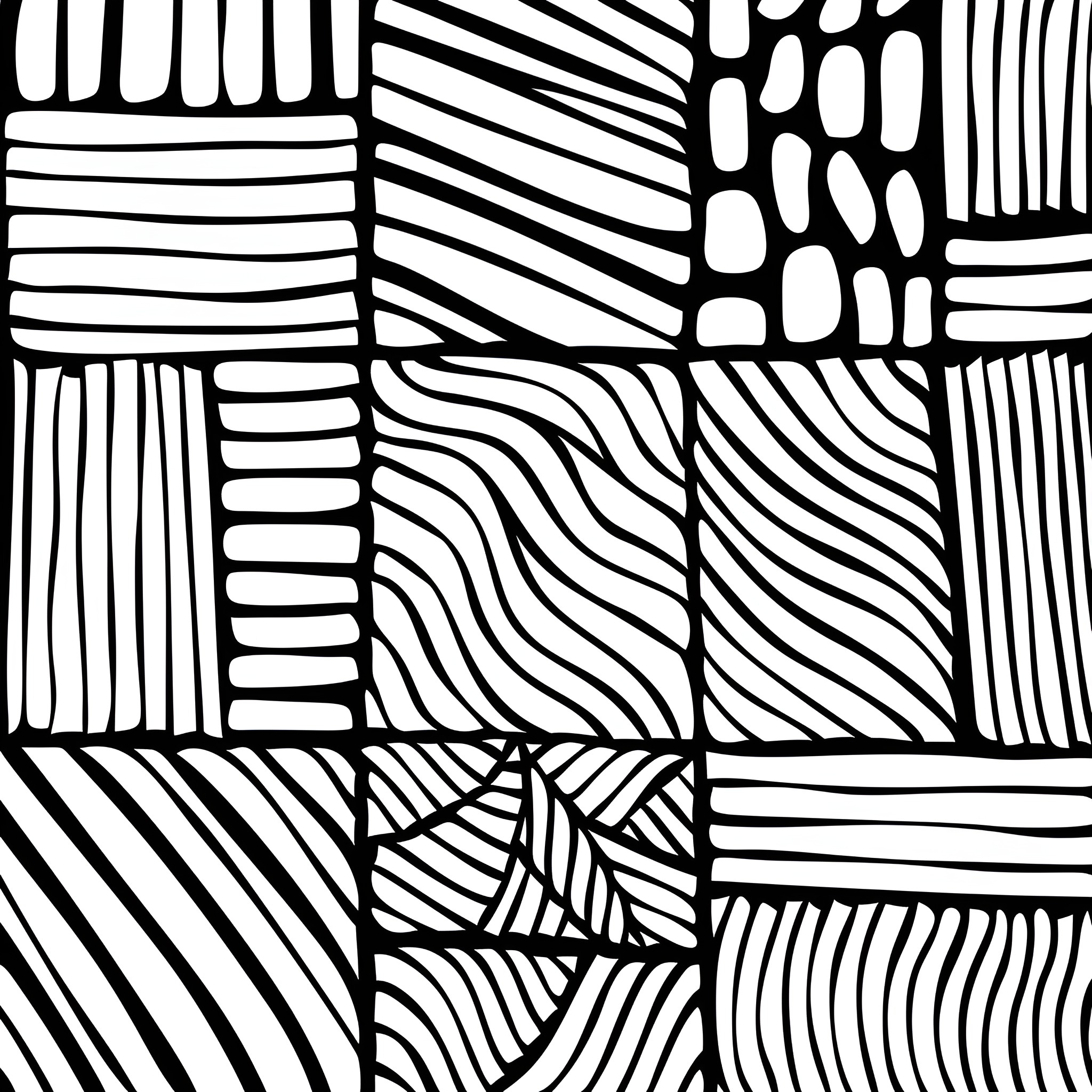 Pattern of Abstract Shapes and Lines Drawing Idea (free black-and-white line drawing printable PDF for all, from beginners to advanced learners, including children, teens, adults, and seniors)