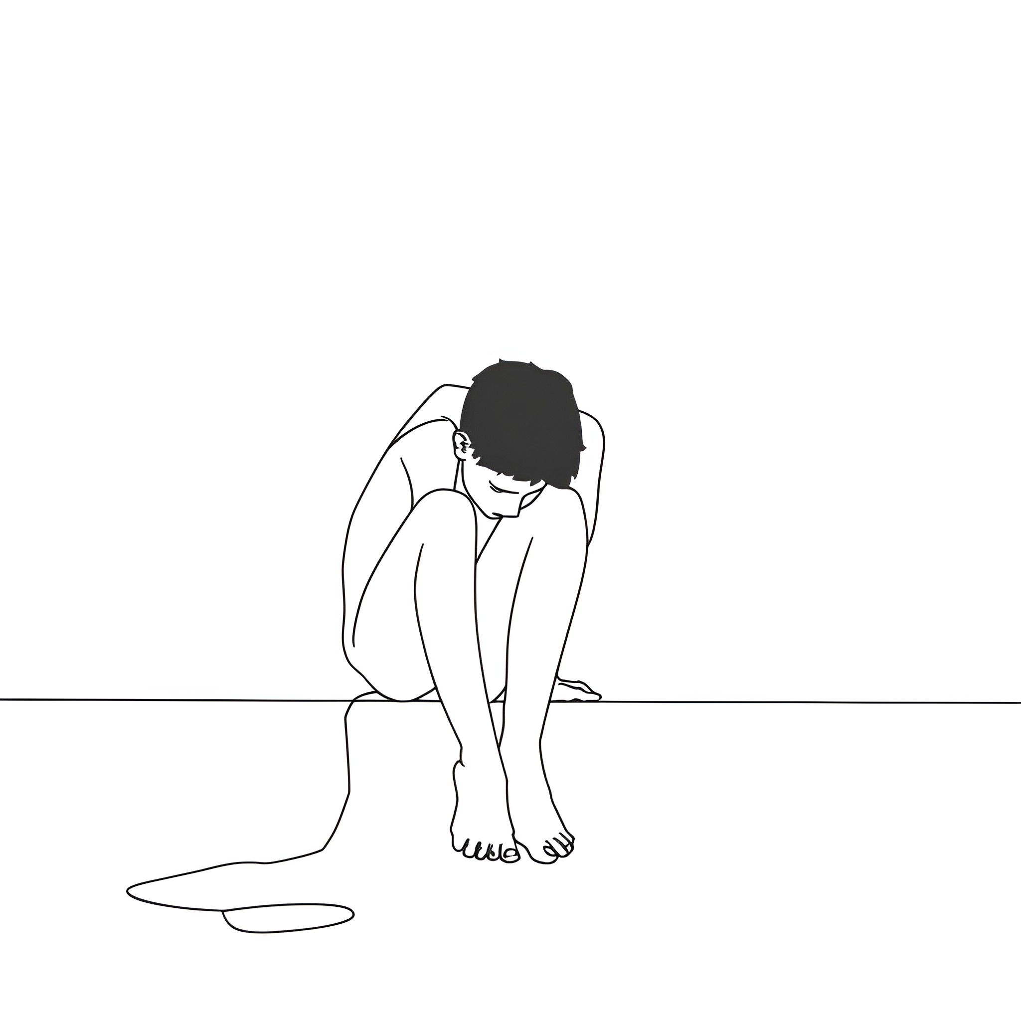 Depression: Solitary Sorrow Drawing Idea (free black-and-white line drawing printable PDF for all, from beginners to advanced learners, including children, teens, adults, and seniors)