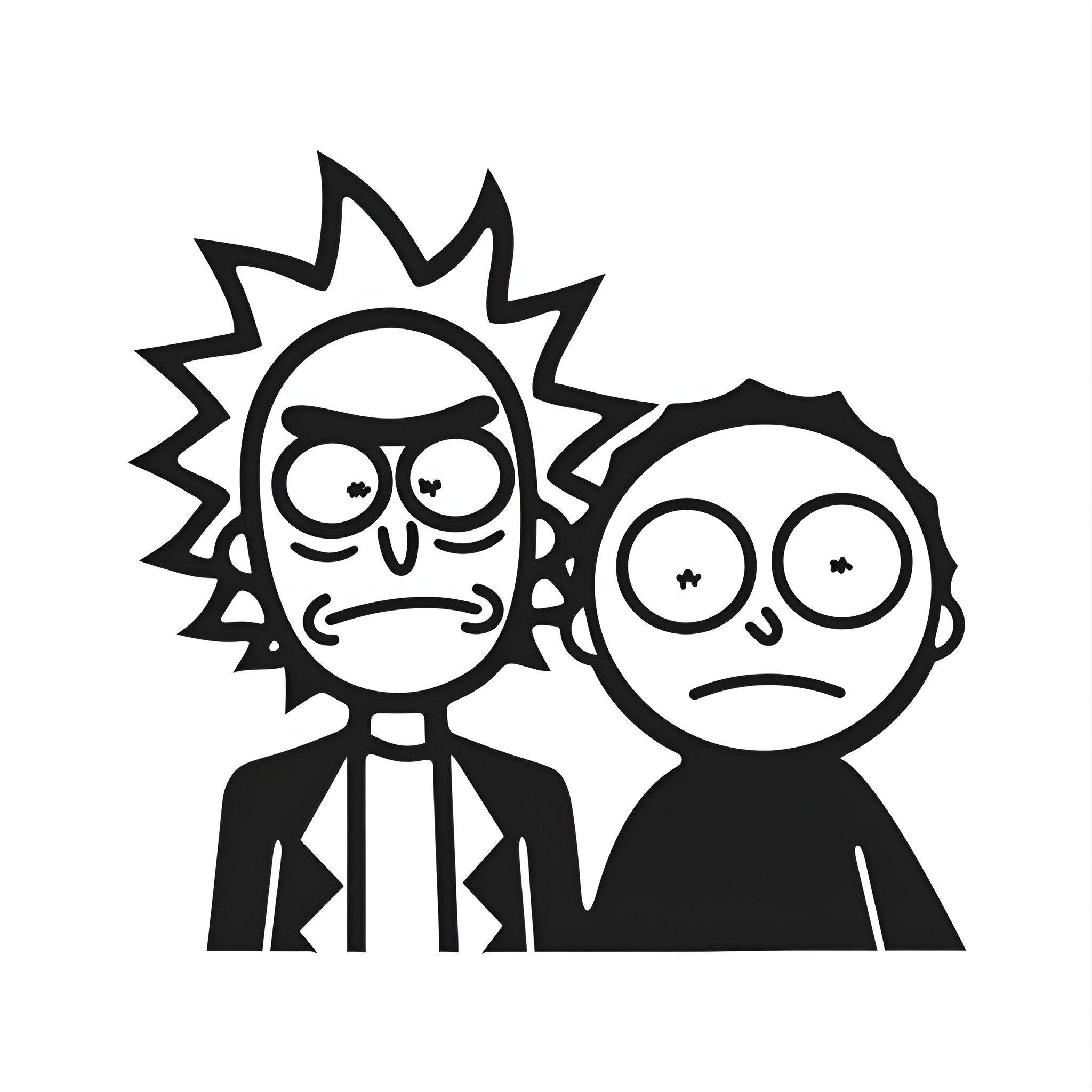 Rick And Morty standing together Drawing Idea (free black-and-white line drawing printable PDF for all, from beginners to advanced learners, including children, teens, adults, and seniors)