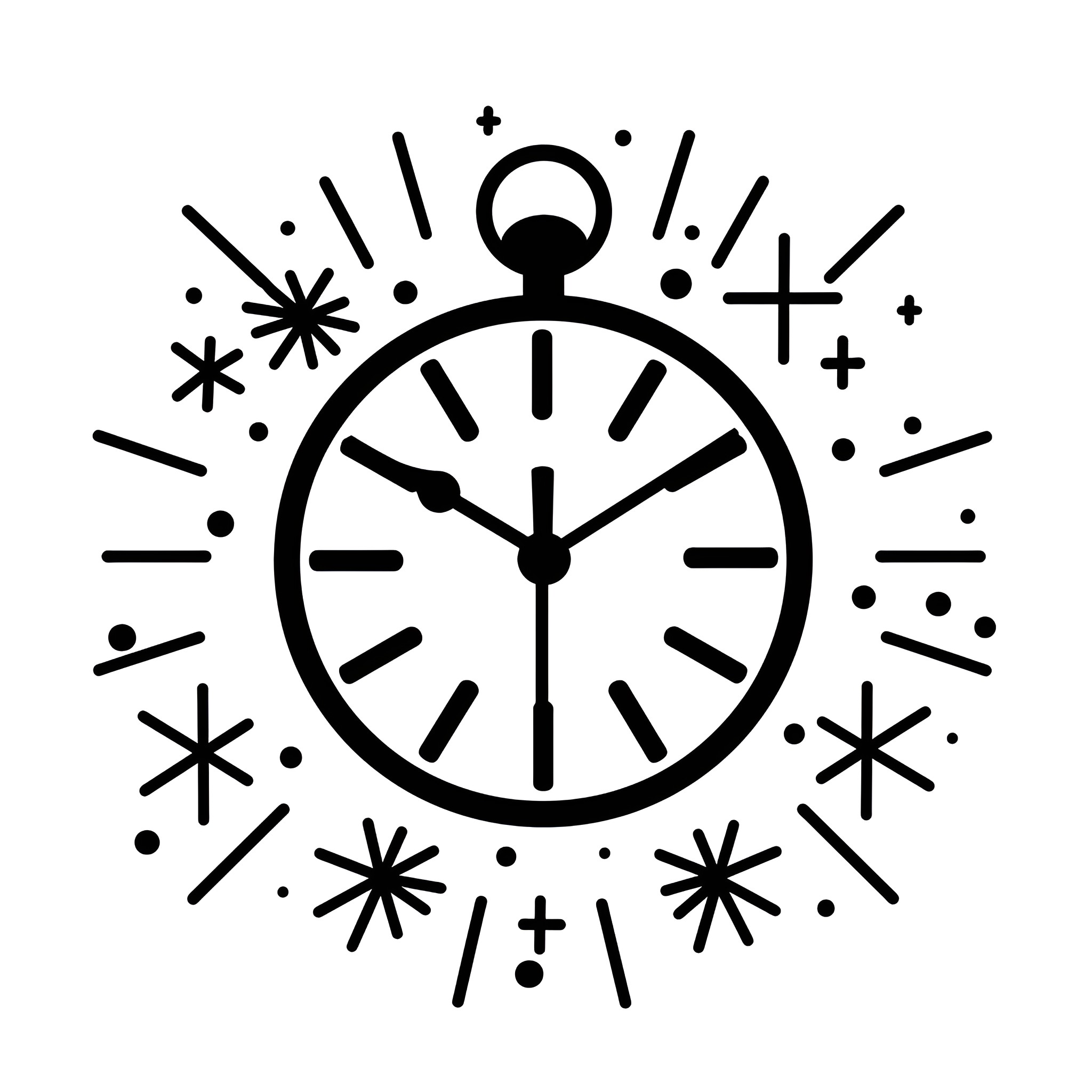 New Year's Eve Countdown Celebration Drawing Idea (free black-and-white line drawing printable PDF for all, from beginners to advanced learners, including children, teens, adults, and seniors)