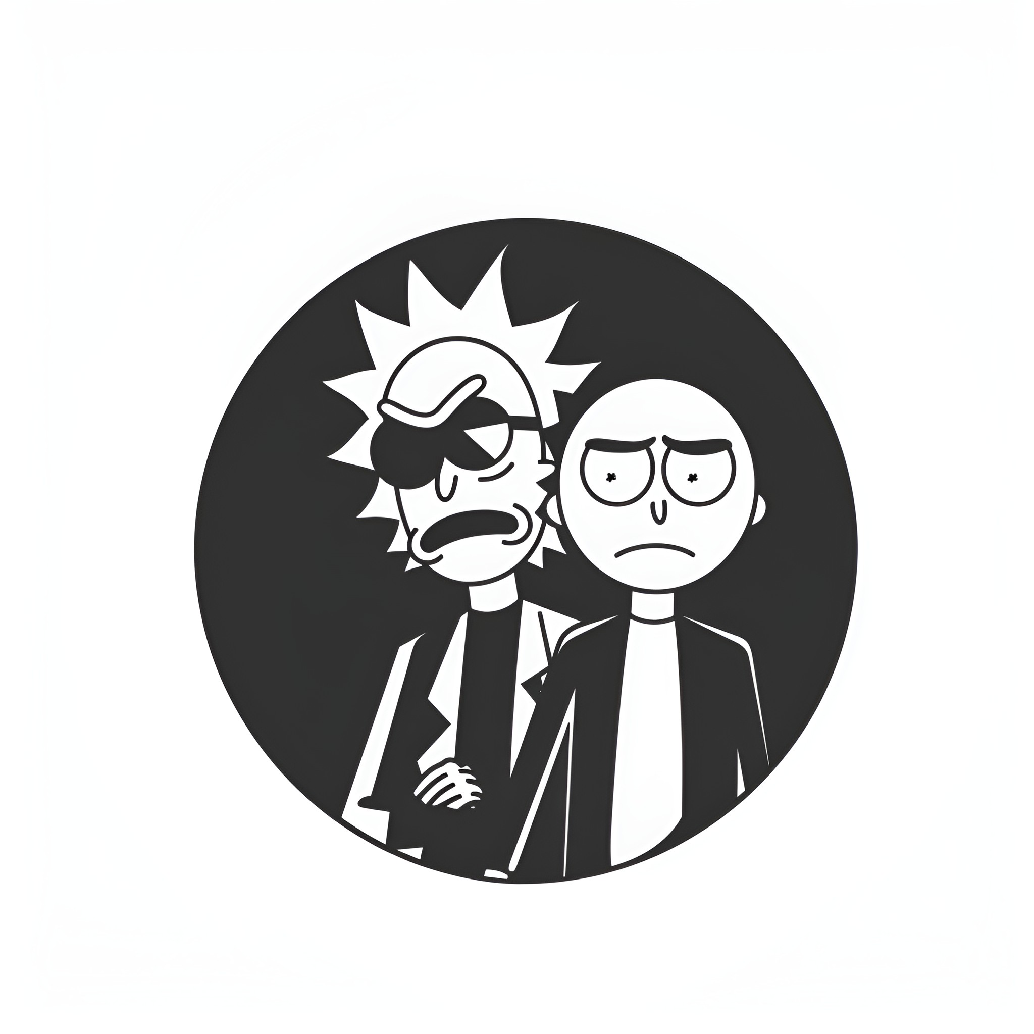 Rick And Morty in distress and panic Drawing Idea (free black-and-white line drawing printable PDF for all, from beginners to advanced learners, including children, teens, adults, and seniors)