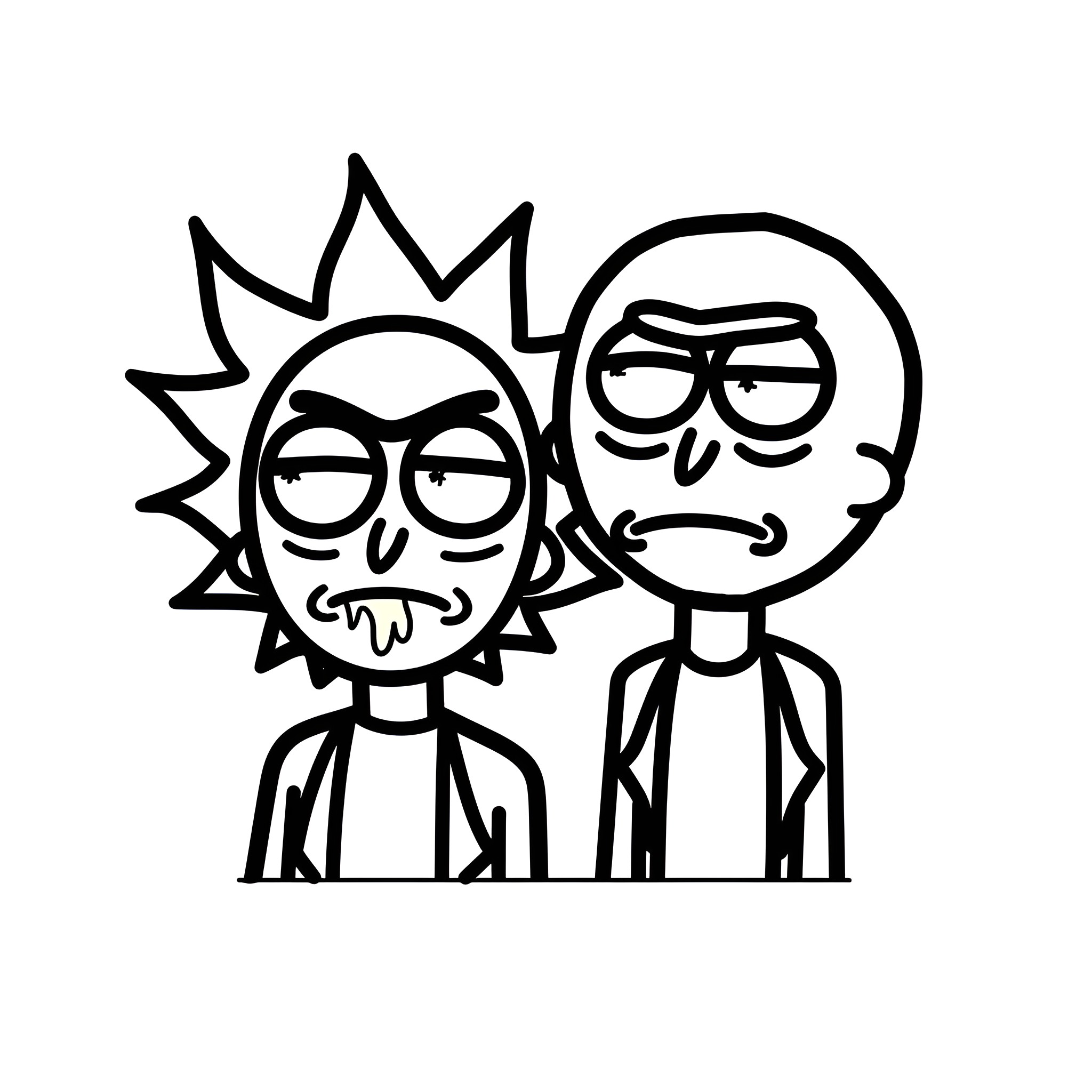 Rick And Morty comical antics Drawing Idea (free black-and-white line drawing printable PDF for all, from beginners to advanced learners, including children, teens, adults, and seniors)