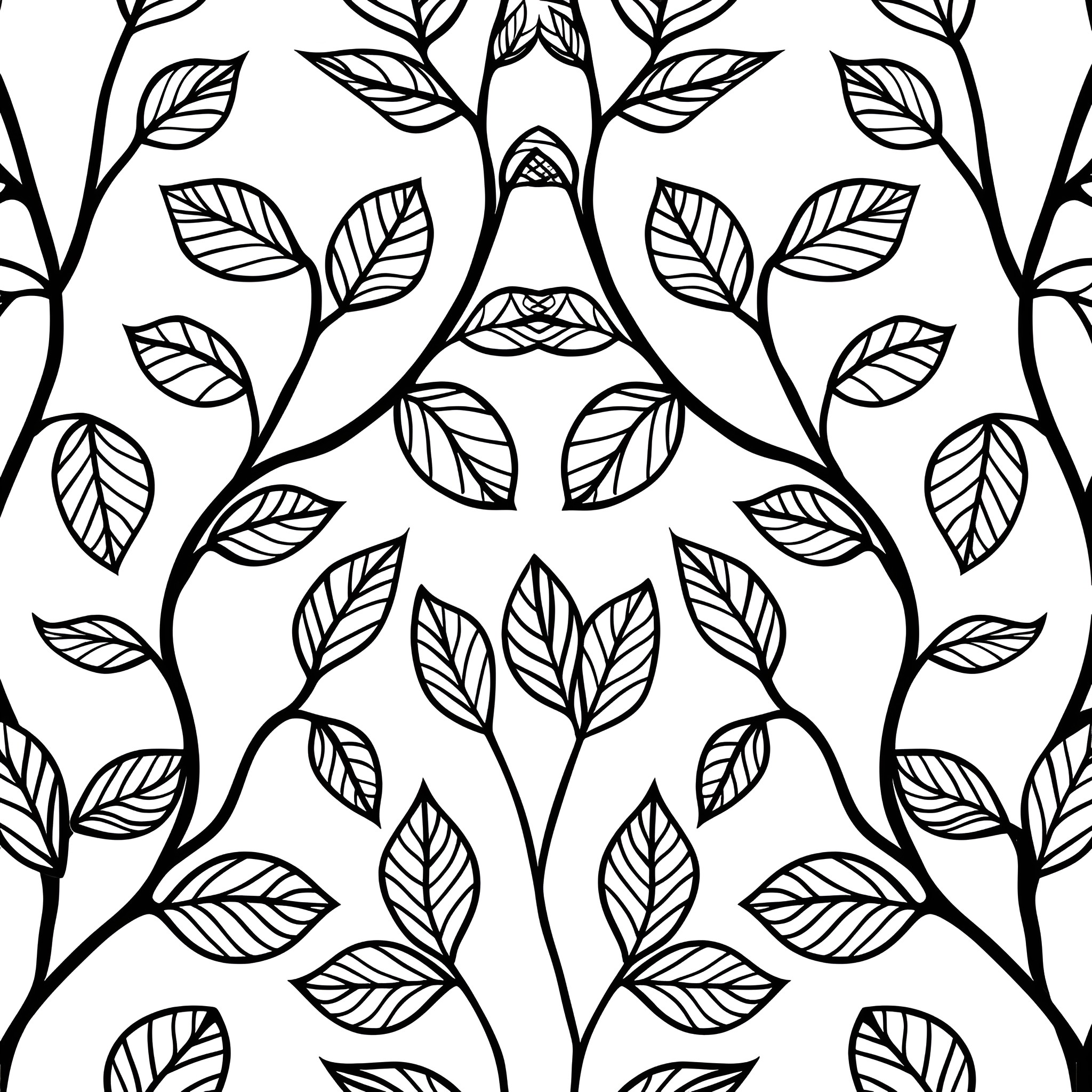 Pattern of leaves and branches Drawing Idea (free black-and-white line drawing printable PDF for all, from beginners to advanced learners, including children, teens, adults, and seniors)