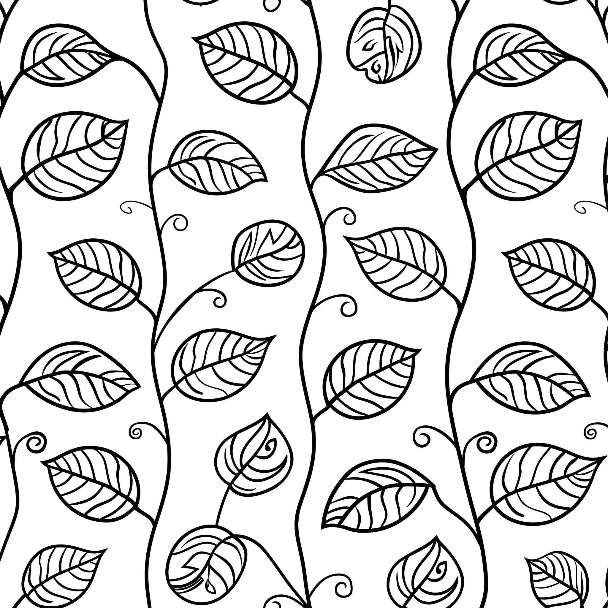 Pattern of stylized leaves and vines Drawing Idea (free black-and-white line drawing printable PDF for all, from beginners to advanced learners, including children, teens, adults, and seniors)