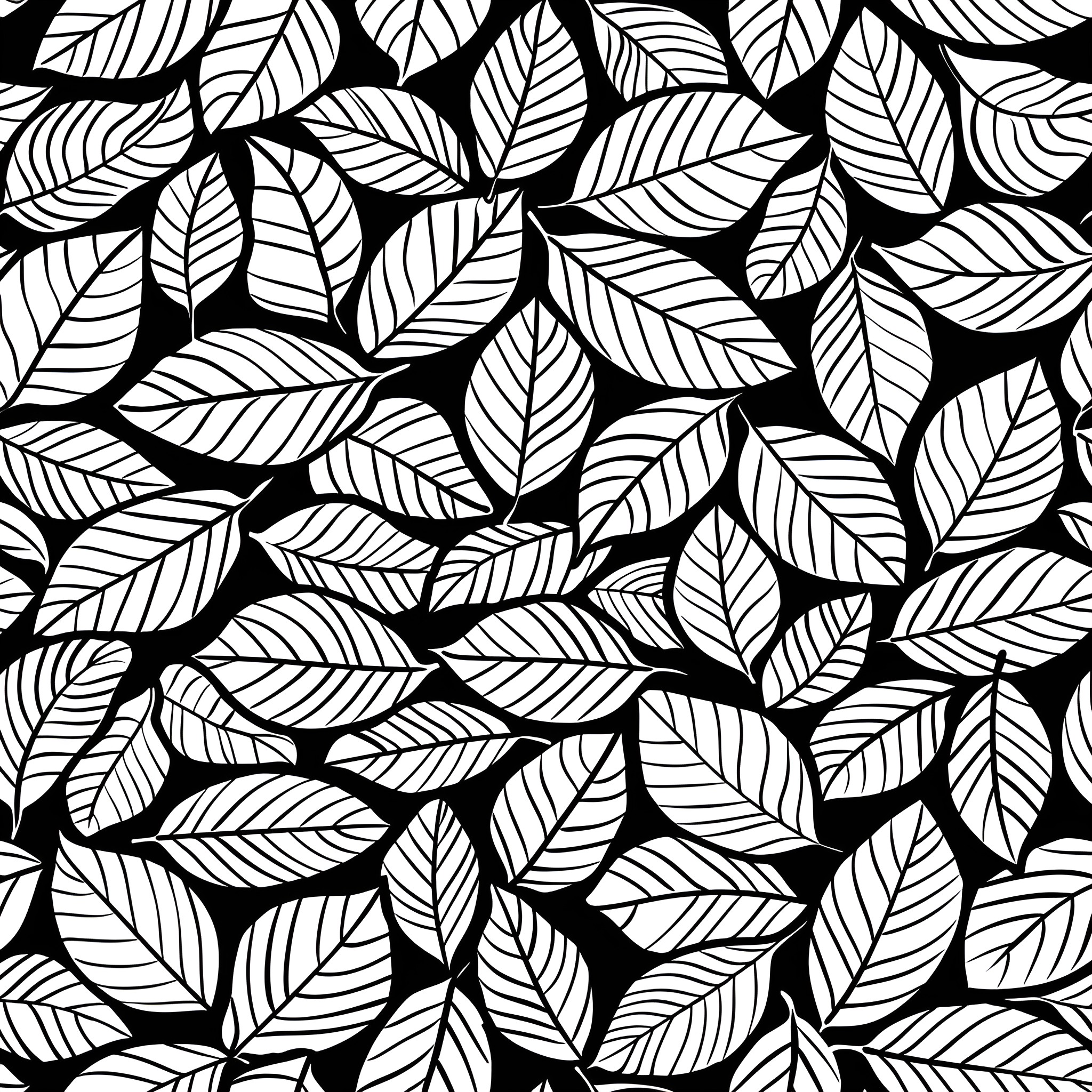Pattern of intertwining leaves Drawing Idea (free black-and-white line drawing printable PDF for all, from beginners to advanced learners, including children, teens, adults, and seniors)
