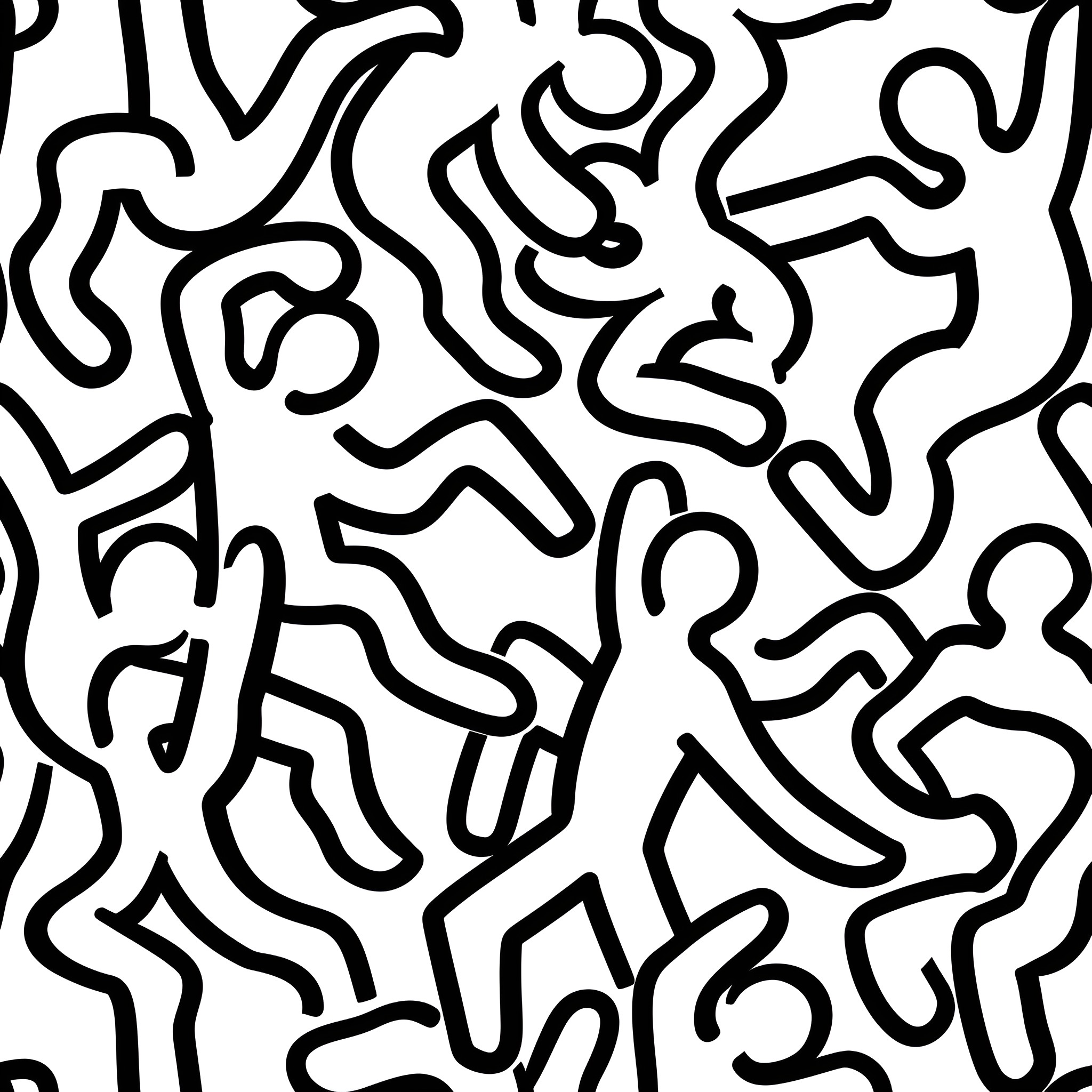 Pattern of abstract dancing figures Drawing Idea (free black-and-white line drawing printable PDF for all, from beginners to advanced learners, including children, teens, adults, and seniors)