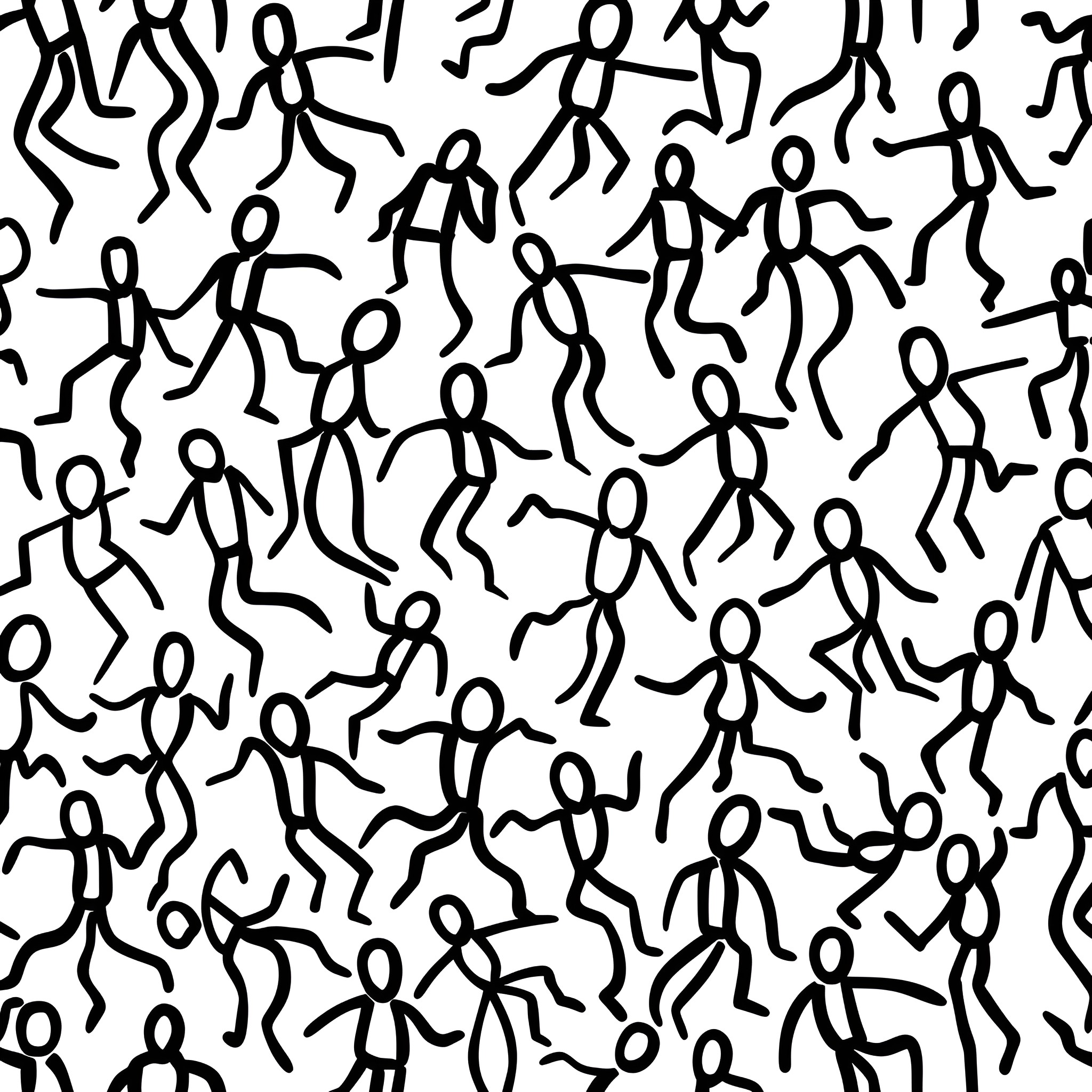 Pattern of Playful Figures Drawing Idea (free black-and-white line drawing printable PDF for all, from beginners to advanced learners, including children, teens, adults, and seniors)