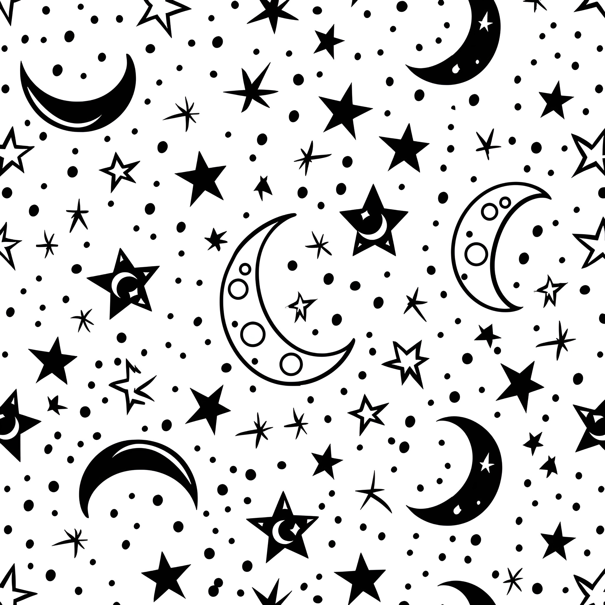 Pattern of Celestial Shapes and Motifs Drawing Idea (free black-and-white line drawing printable PDF for all, from beginners to advanced learners, including children, teens, adults, and seniors)