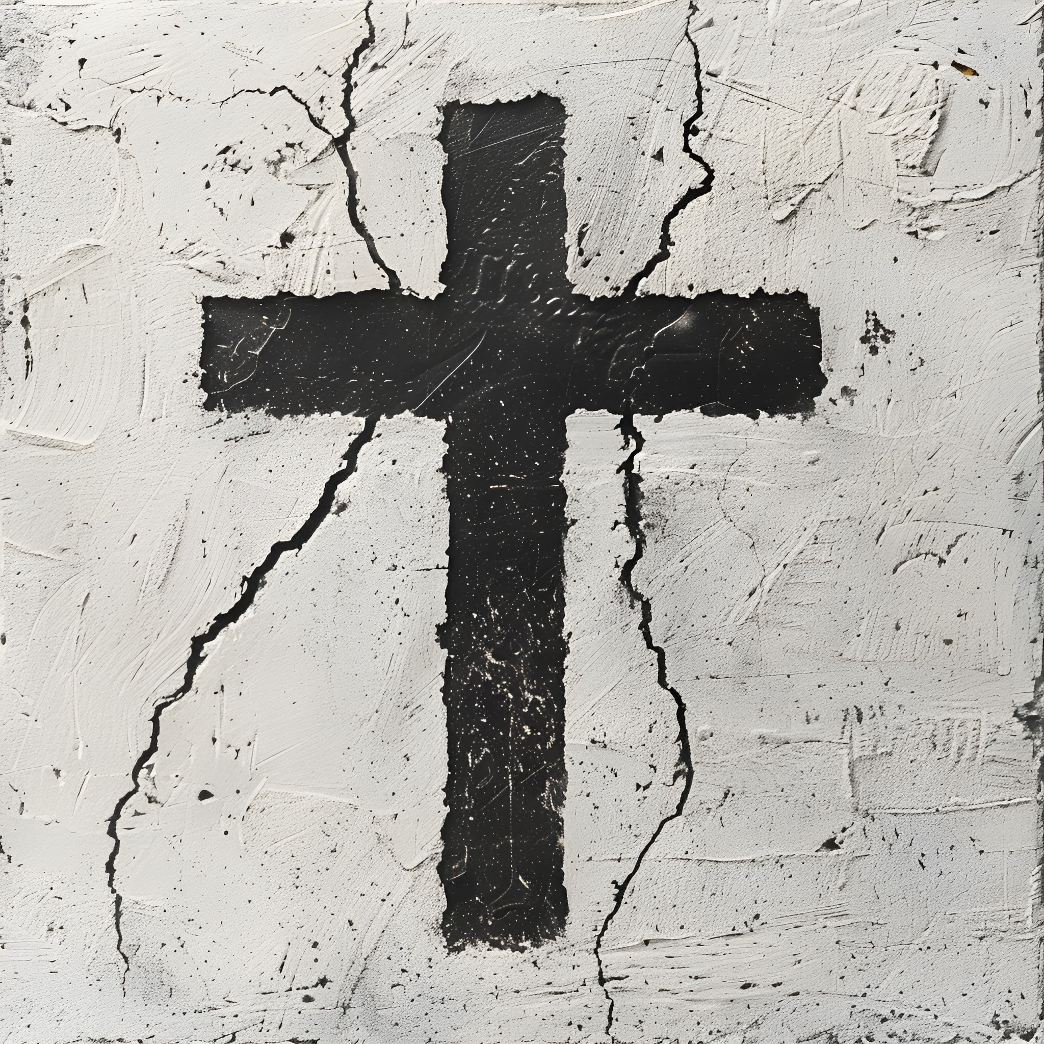Cross in a Weathered Landscape Drawing Idea (free black-and-white line drawing printable PDF for all, from beginners to advanced learners, including children, teens, adults, and seniors)