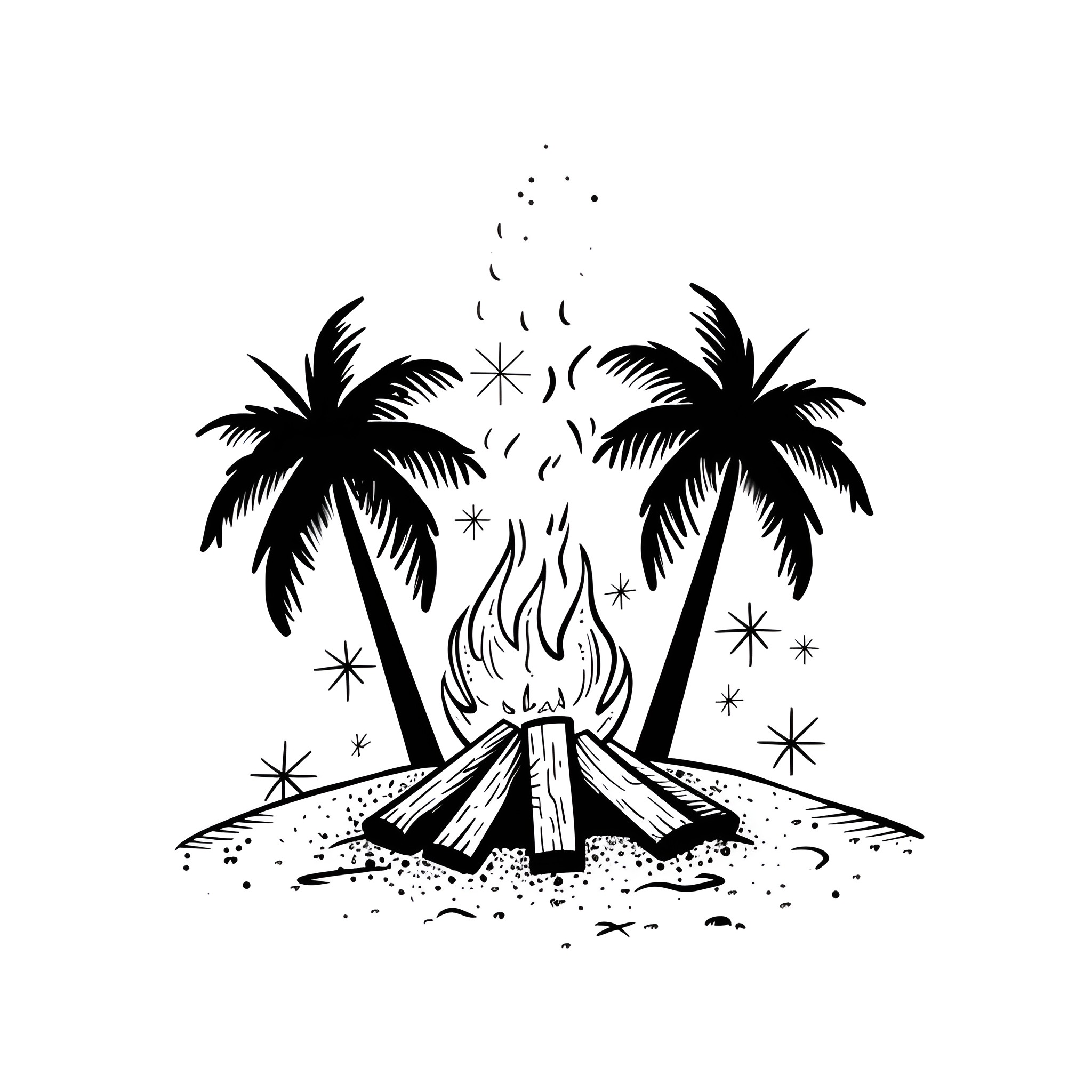 New Year Tropical Celebration Drawing Idea (free black-and-white line drawing printable PDF for all, from beginners to advanced learners, including children, teens, adults, and seniors)