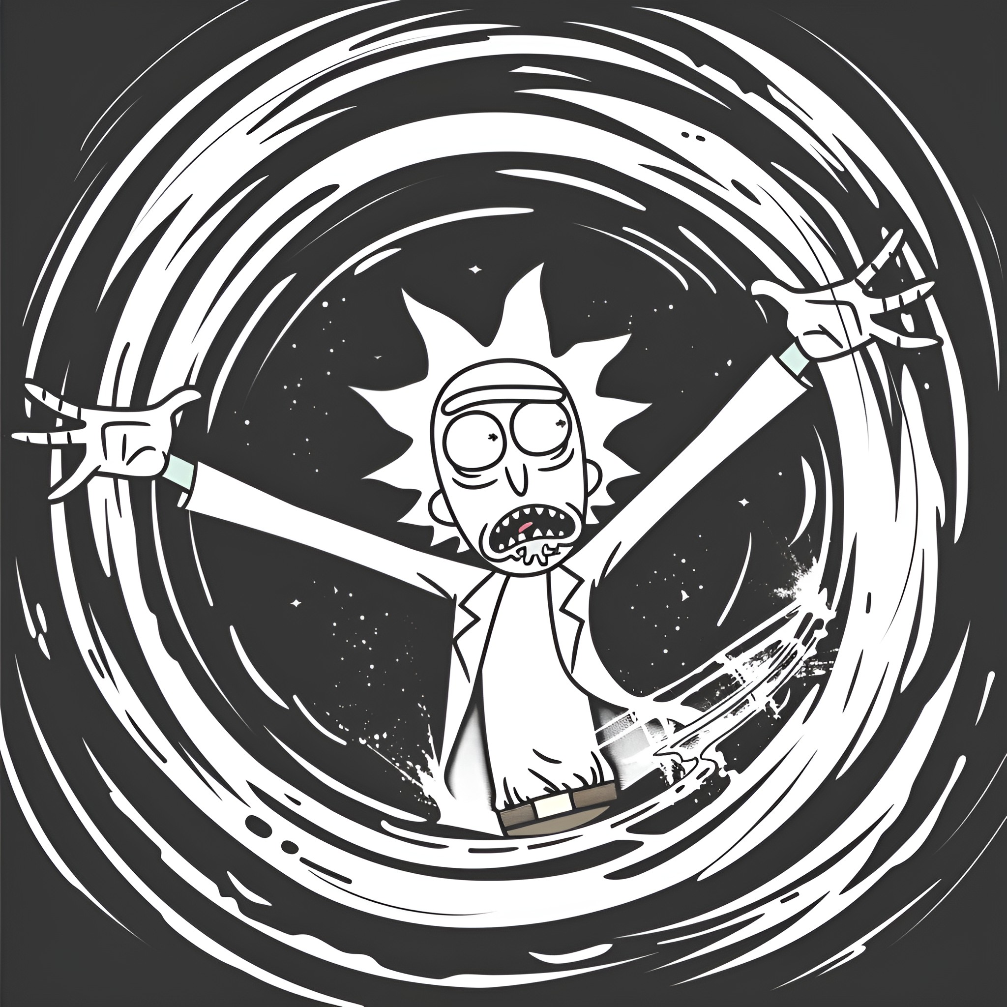 Rick And Morty's Psychedelic Adventure Drawing Idea (free black-and-white line drawing printable PDF for all, from beginners to advanced learners, including children, teens, adults, and seniors)