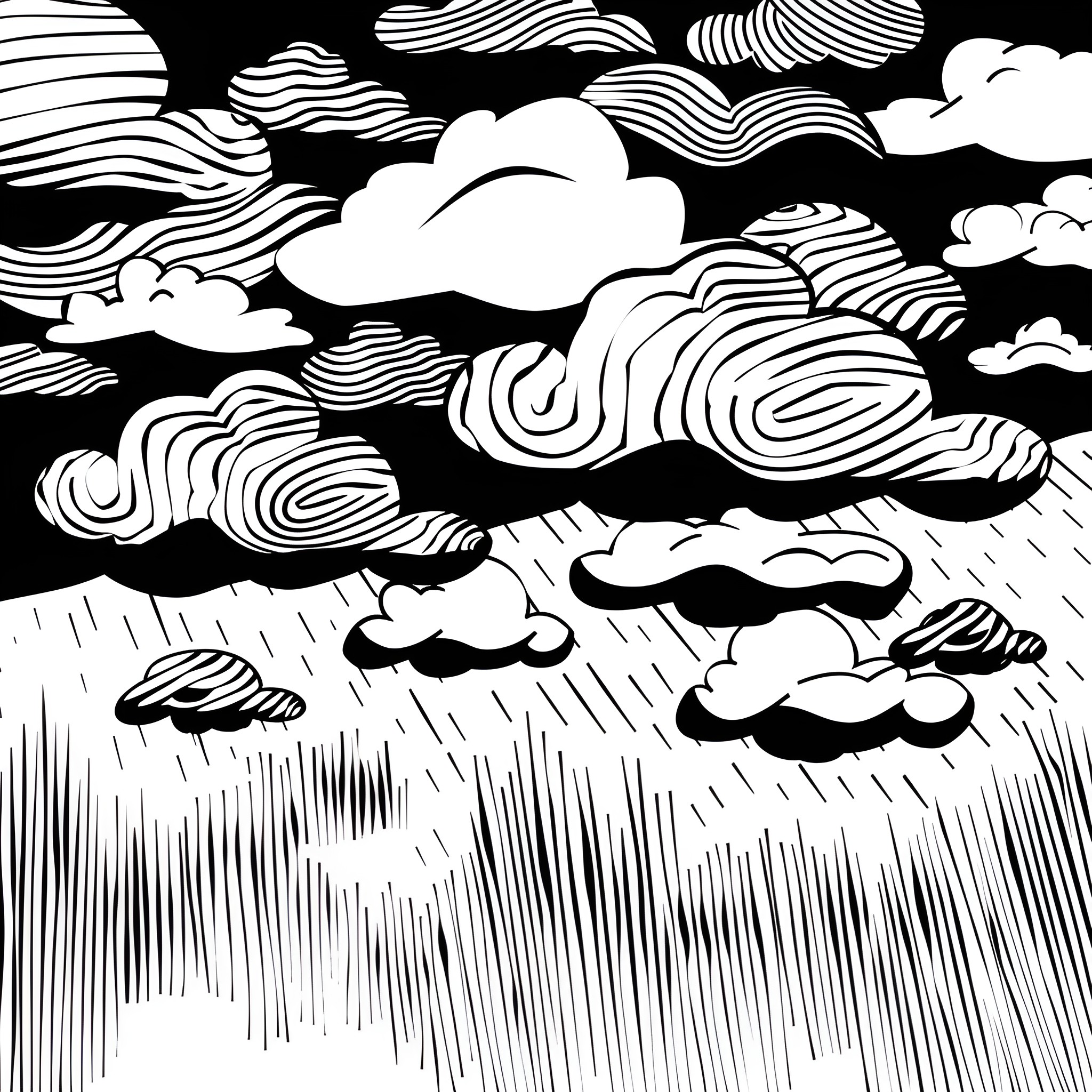 Dark Ominous Storm Clouds Over Stormy Landscape Drawing Idea (free black-and-white line drawing printable PDF for all, from beginners to advanced learners, including children, teens, adults, and seniors)