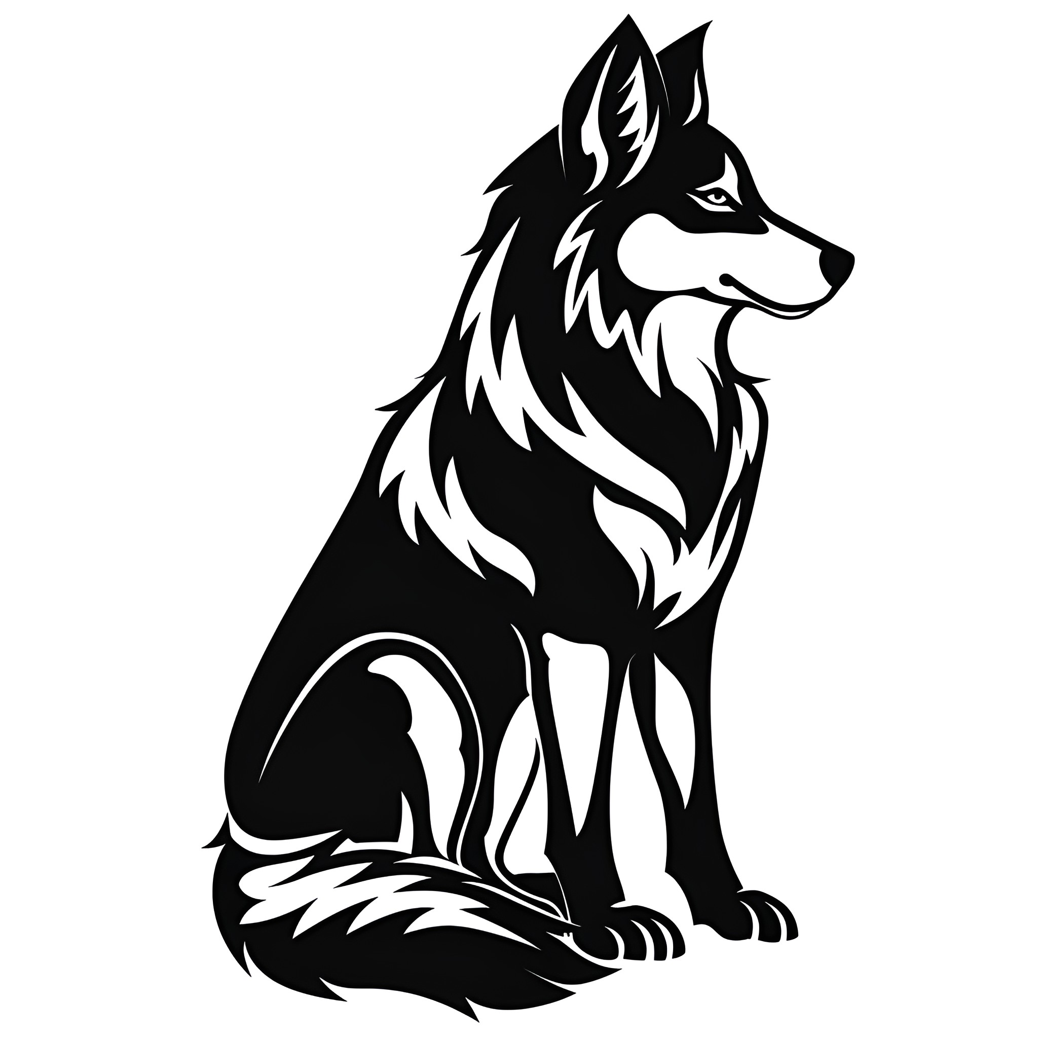 Dark Wolf Silhouette Illustration Drawing Idea (free black-and-white line drawing printable PDF for all, from beginners to advanced learners, including children, teens, adults, and seniors)