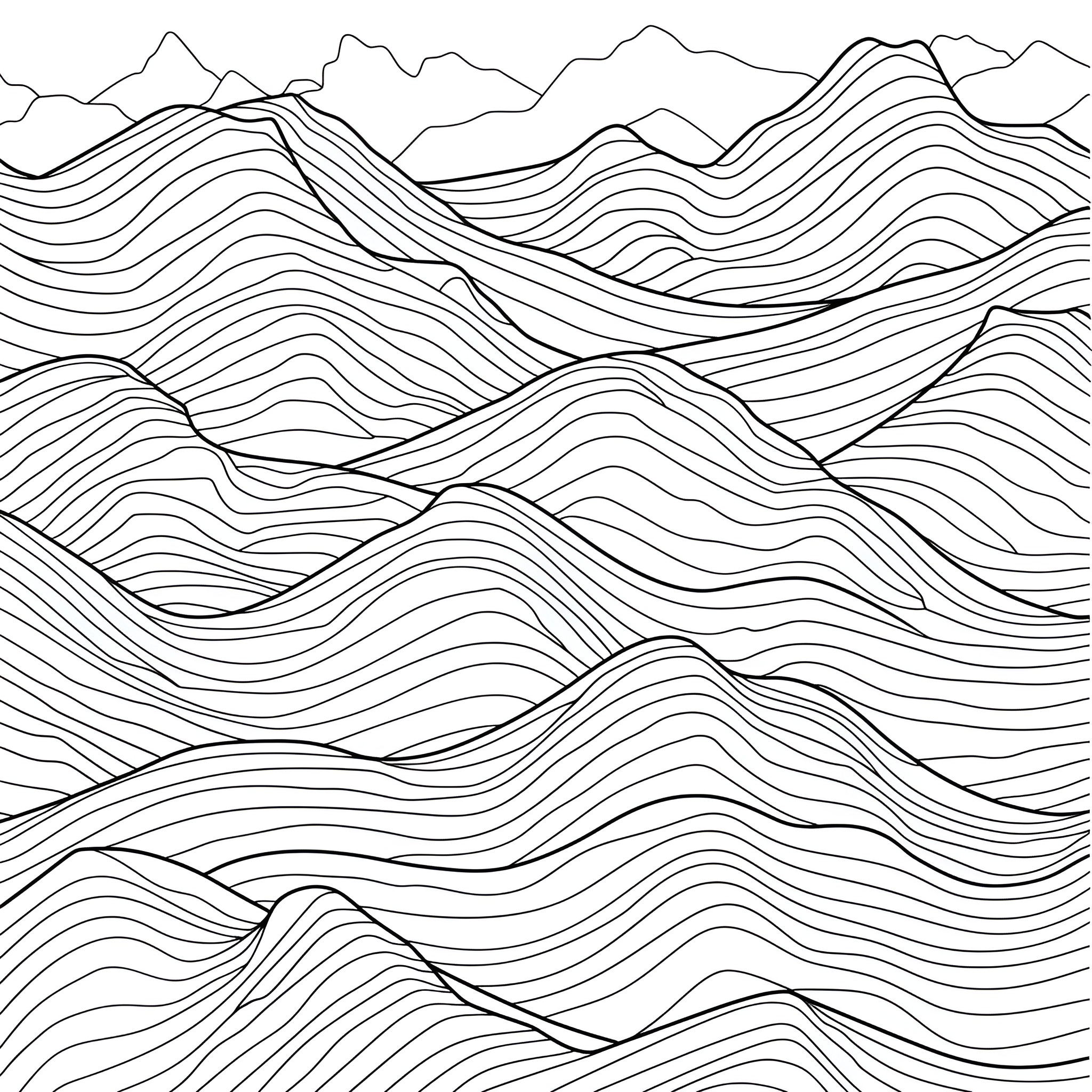 Pattern of Flowing Landscapes Drawing Idea (free black-and-white line drawing printable PDF for all, from beginners to advanced learners, including children, teens, adults, and seniors)
