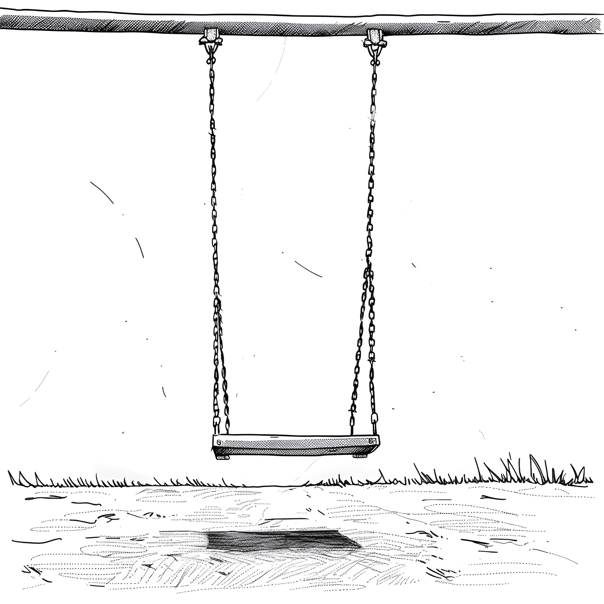 Depression - Lone Swing Hanging in Solitude Drawing Idea (free black-and-white line drawing printable PDF for all, from beginners to advanced learners, including children, teens, adults, and seniors)