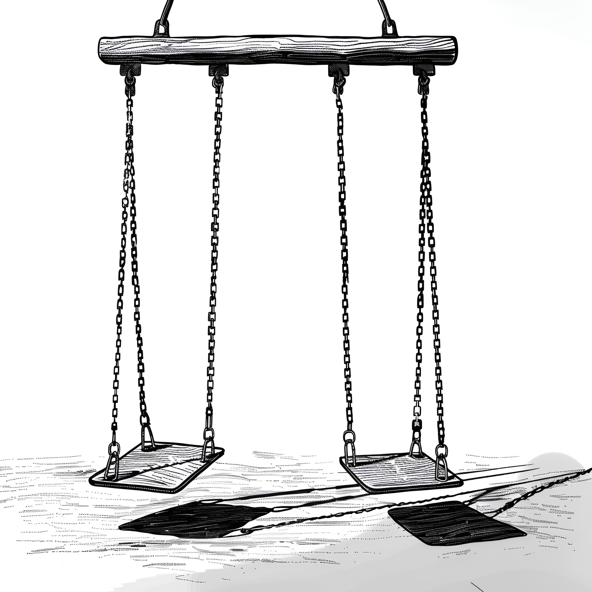 Depression: Swinging on Empty Platforms Drawing Idea (free black-and-white line drawing printable PDF for all, from beginners to advanced learners, including children, teens, adults, and seniors)