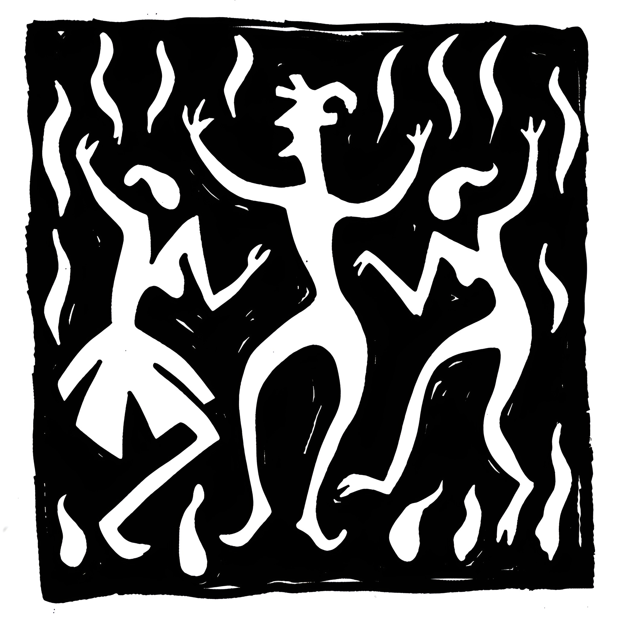 Dark Silhouette Figures Dancing in Shadows Drawing Idea (free black-and-white line drawing printable PDF for all, from beginners to advanced learners, including children, teens, adults, and seniors)