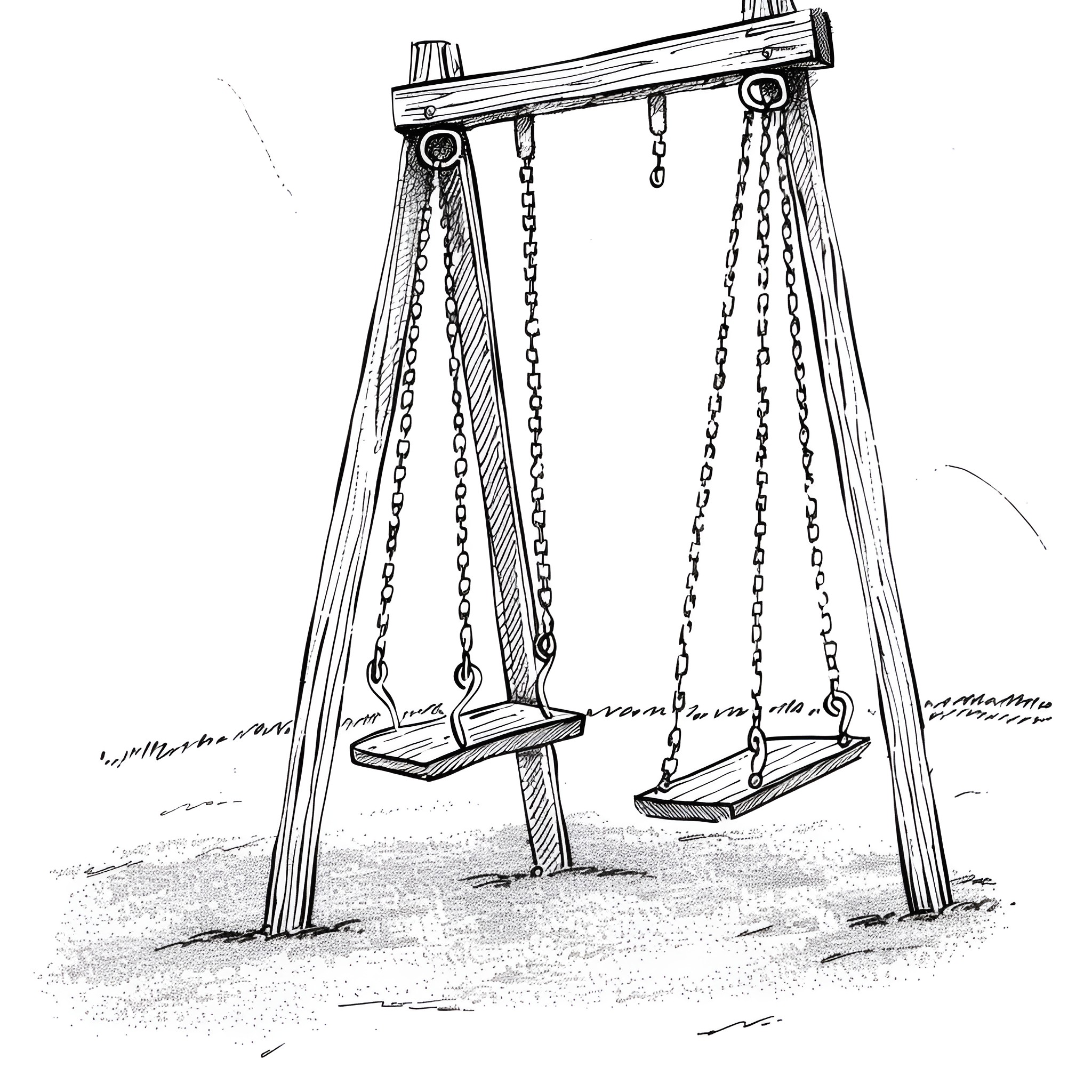 Depression: Swing set, expression of isolation Drawing Idea (free black-and-white line drawing printable PDF for all, from beginners to advanced learners, including children, teens, adults, and seniors)